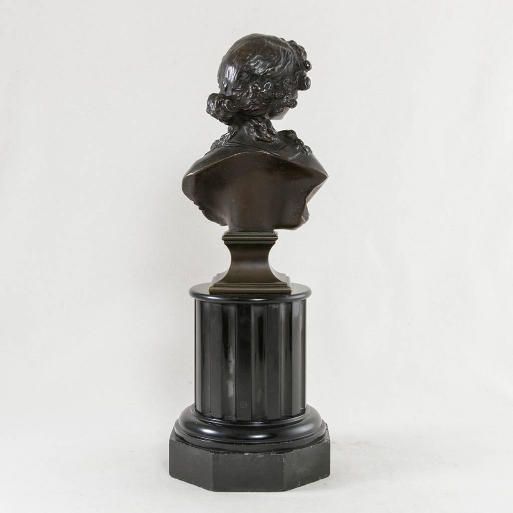 19th Century Bronze Bust of a Young Woman on a Marble Column Base J.C. Marin 5
