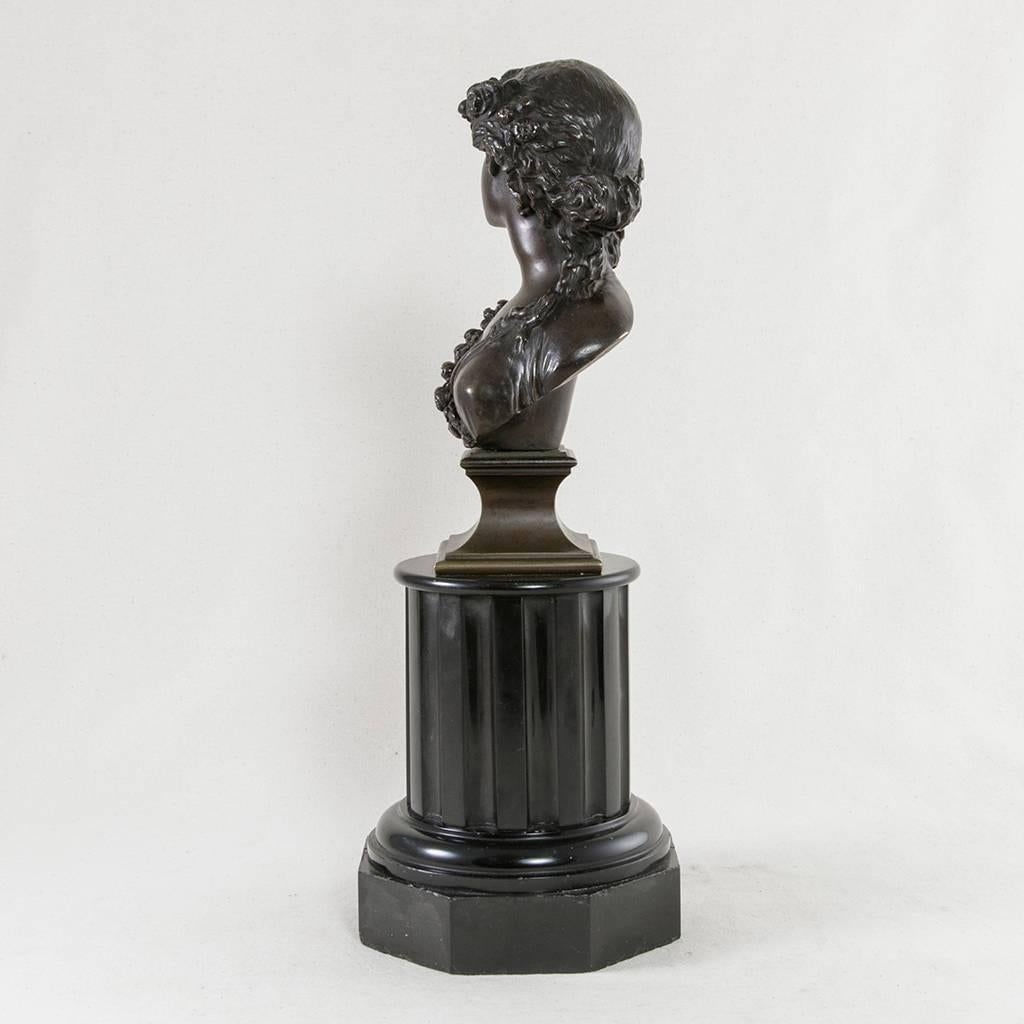 19th Century Bronze Bust of a Young Woman on a Marble Column Base J.C. Marin 4