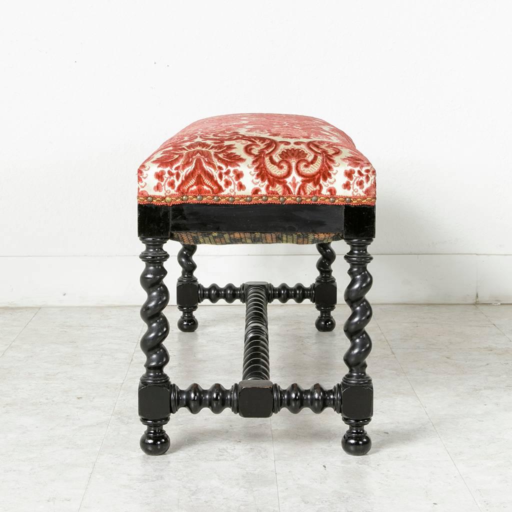 Upholstery Mid-19th Century French Louis XIII Style Ebonized Banquette or Bench Upholstered