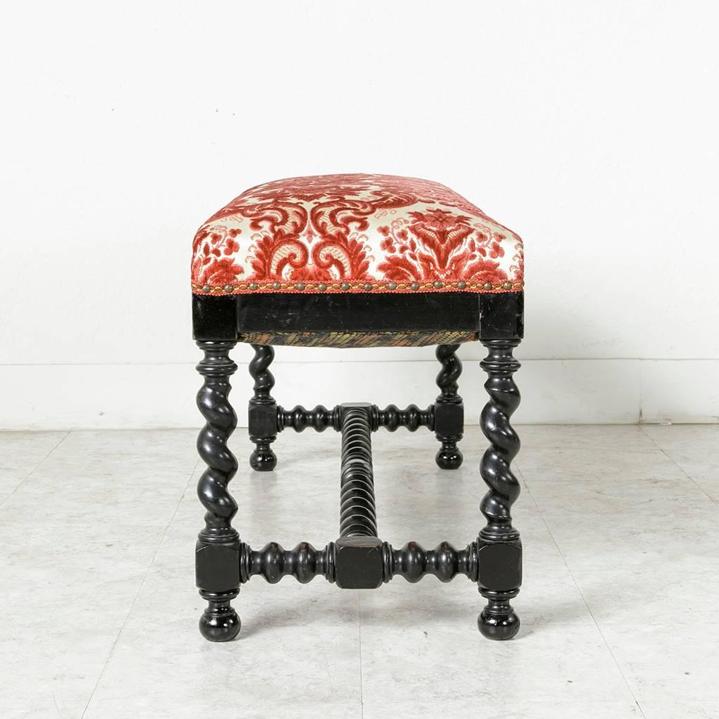 Mid-19th Century French Louis XIII Style Ebonized Banquette or Bench Upholstered 2