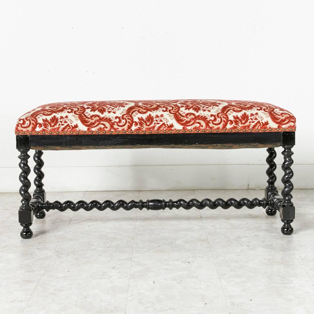 Mid-19th Century French Louis XIII Style Ebonized Banquette or Bench Upholstered 1