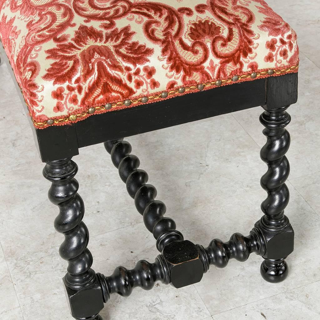 Mid-19th Century French Louis XIII Style Ebonized Banquette or Bench Upholstered 4