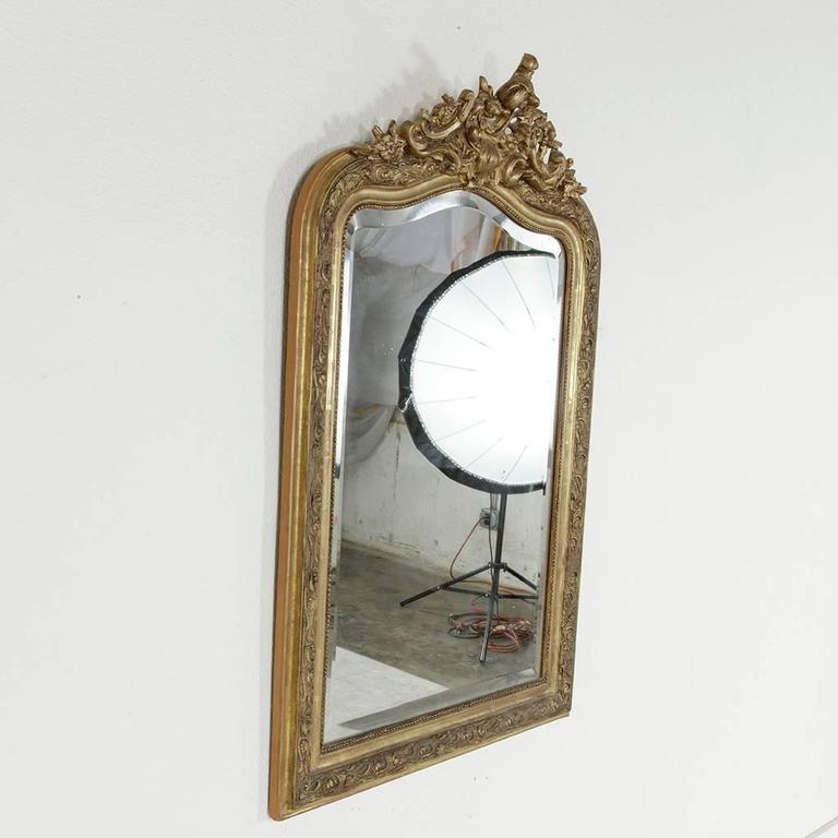 Medium Size Art Nouveau Period Louis XV Style Giltwood Mirror with Beveled Glass at 1stDibs