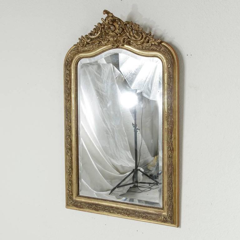 Medium Size Art Nouveau Period Louis XV Style Giltwood Mirror with Beveled Glass at 1stDibs