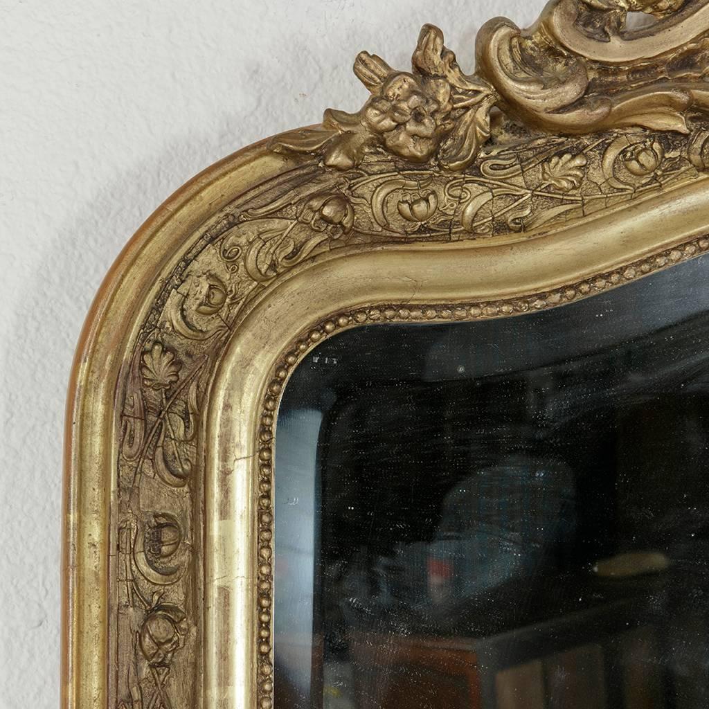 Medium Size Art Nouveau Period Louis XV Style Giltwood Mirror with Beveled Glass In Excellent Condition In Fayetteville, AR
