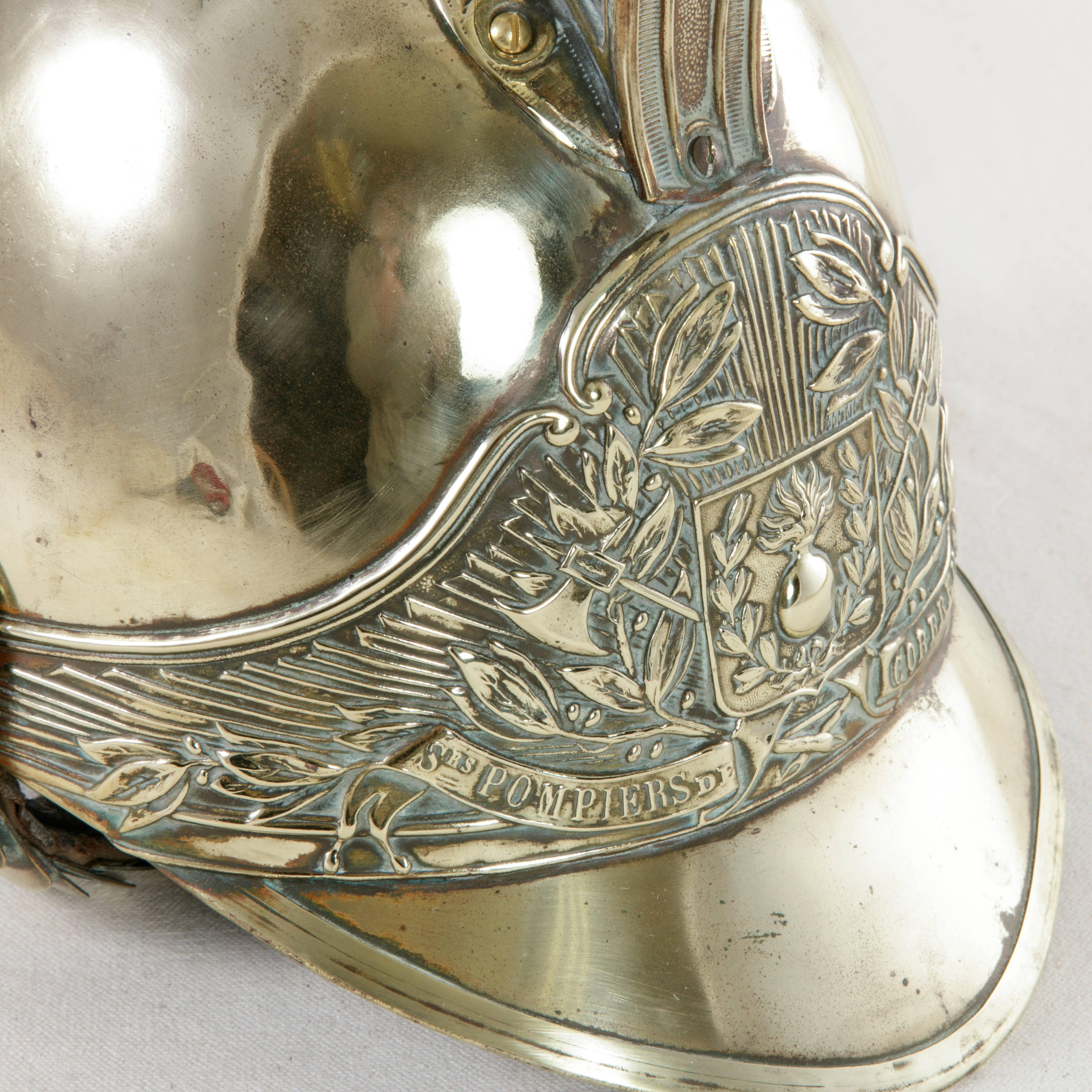 Late 19th Century French Crested Brass Fireman's Helmet 2