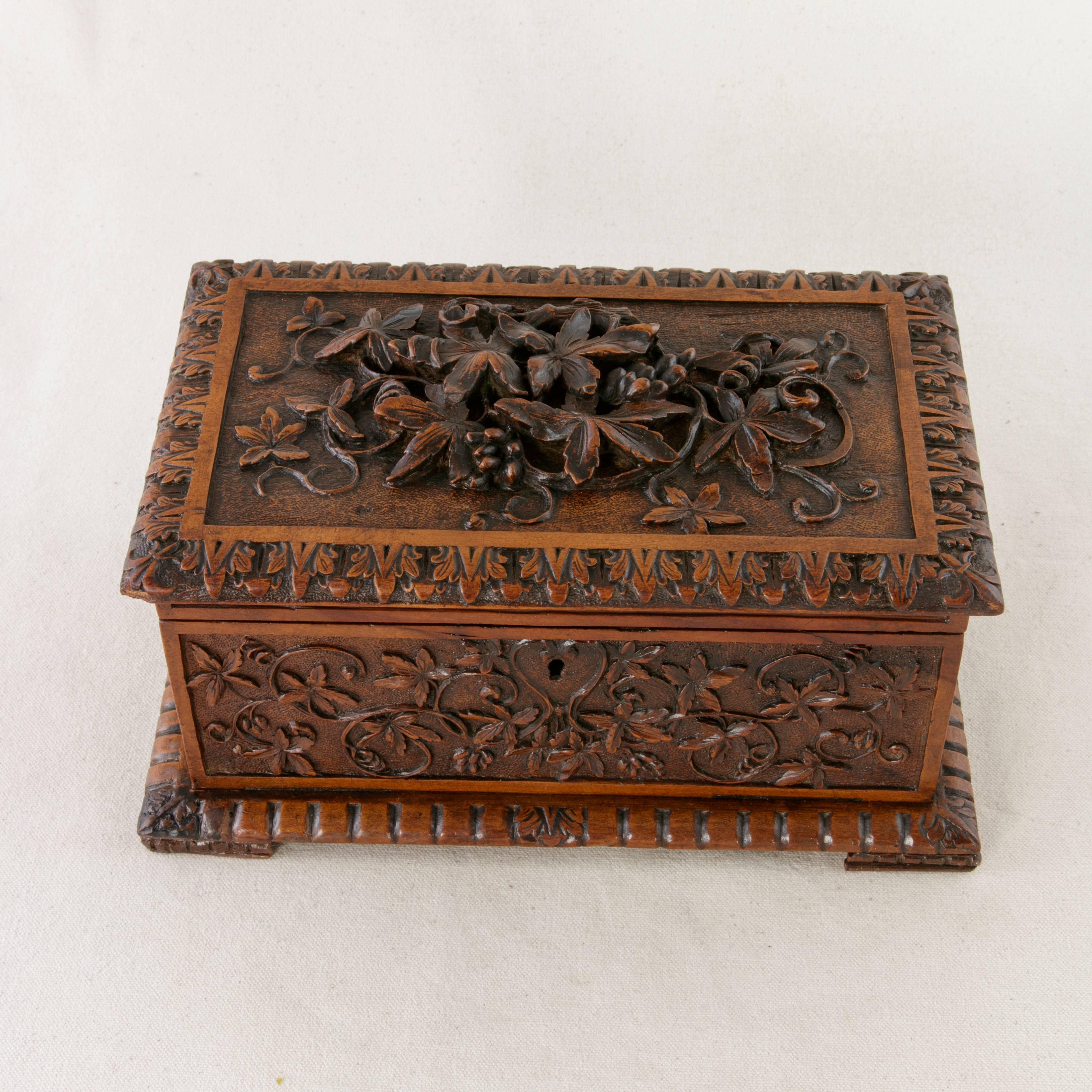Early 20th Century Hand-Carved, French Black Forest Box In Excellent Condition In Fayetteville, AR