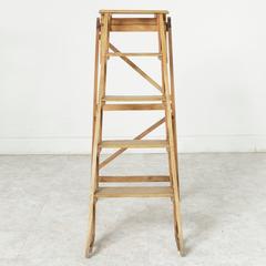 Mid-20th Century French Beechwood and Iron Folding Library Ladder, Display Shelf