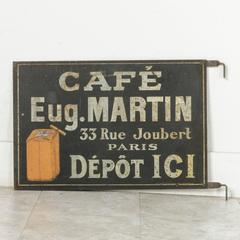 Rare Early 20th Century French Hand-Painted Double Faced Iron Cafe Martin Sign