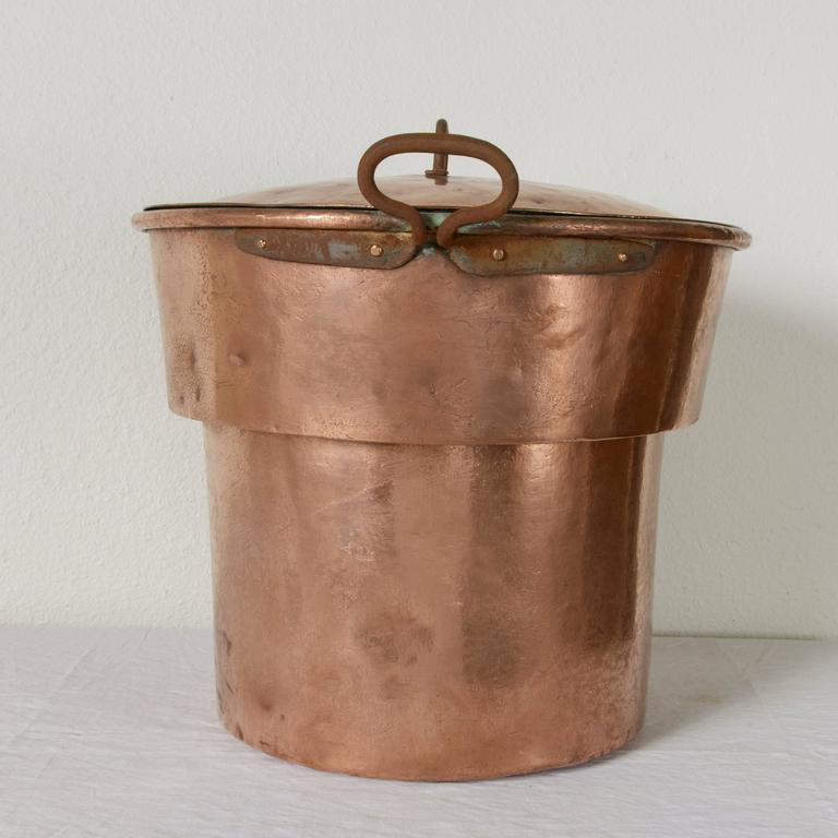 Very Large 19th Century French Copper Stock Pot or Cauldron with Lid at