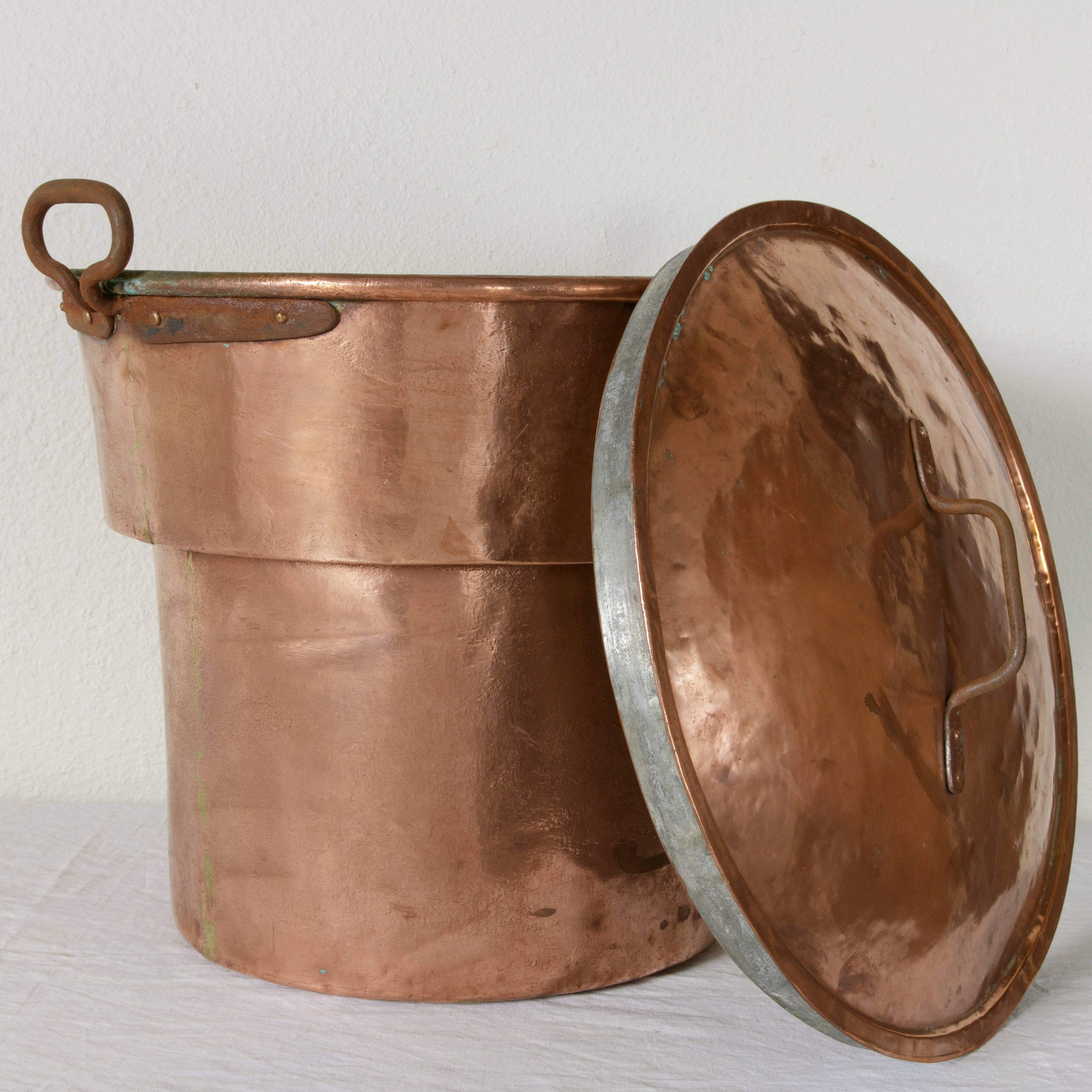 Very Large 19th Century French Copper Stock Pot or Cauldron with Lid 1