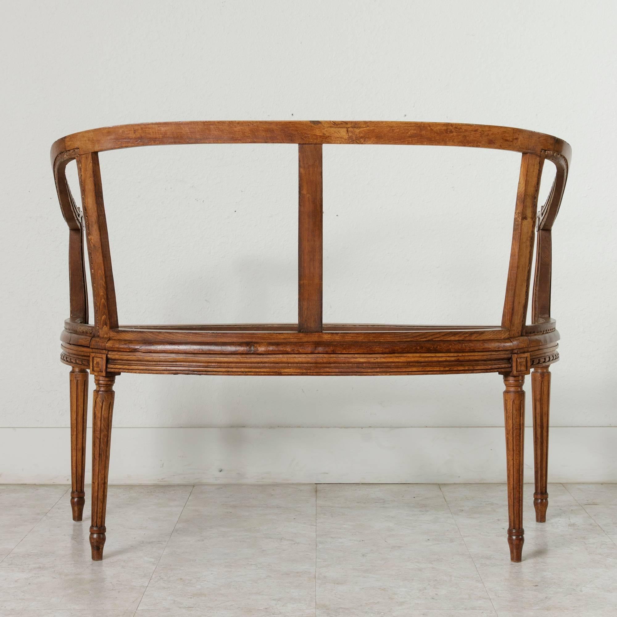 Late 19th Century French Louis XVI Style Hand-Carved Walnut Settee, Bench Frame 2