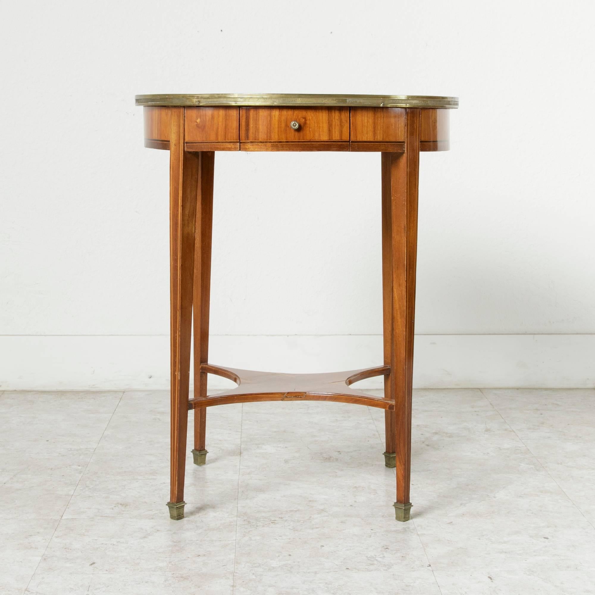 Mid-20th Century Art Deco Period Rosewood and Walnut Marquetry Gueridon or Side Table, Brass Trim