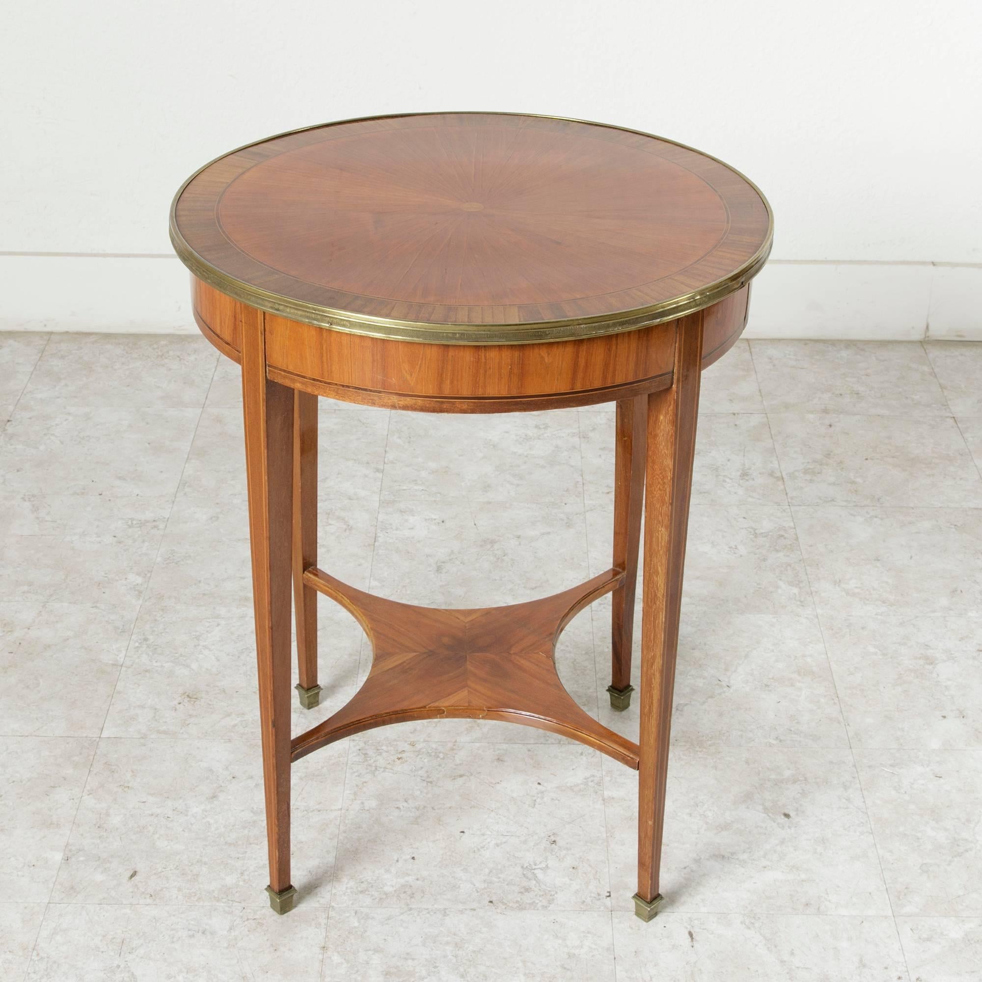 Inlay Art Deco Period Rosewood and Walnut Marquetry Gueridon or Side Table, Brass Trim