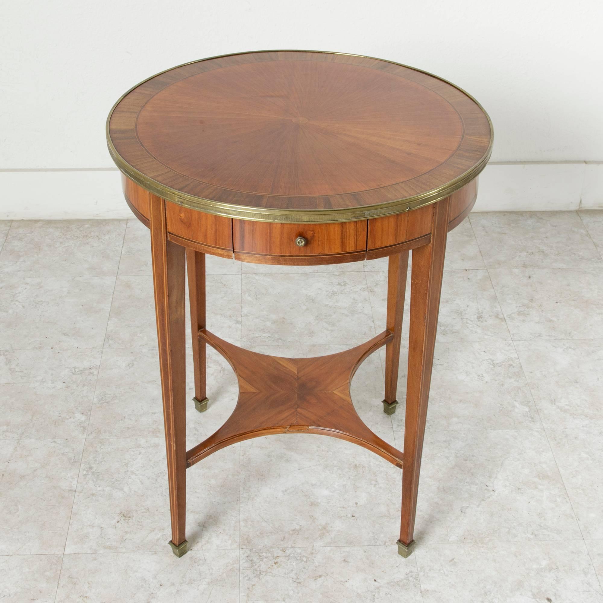 Art Deco Period Rosewood and Walnut Marquetry Gueridon or Side Table, Brass Trim In Good Condition In Fayetteville, AR