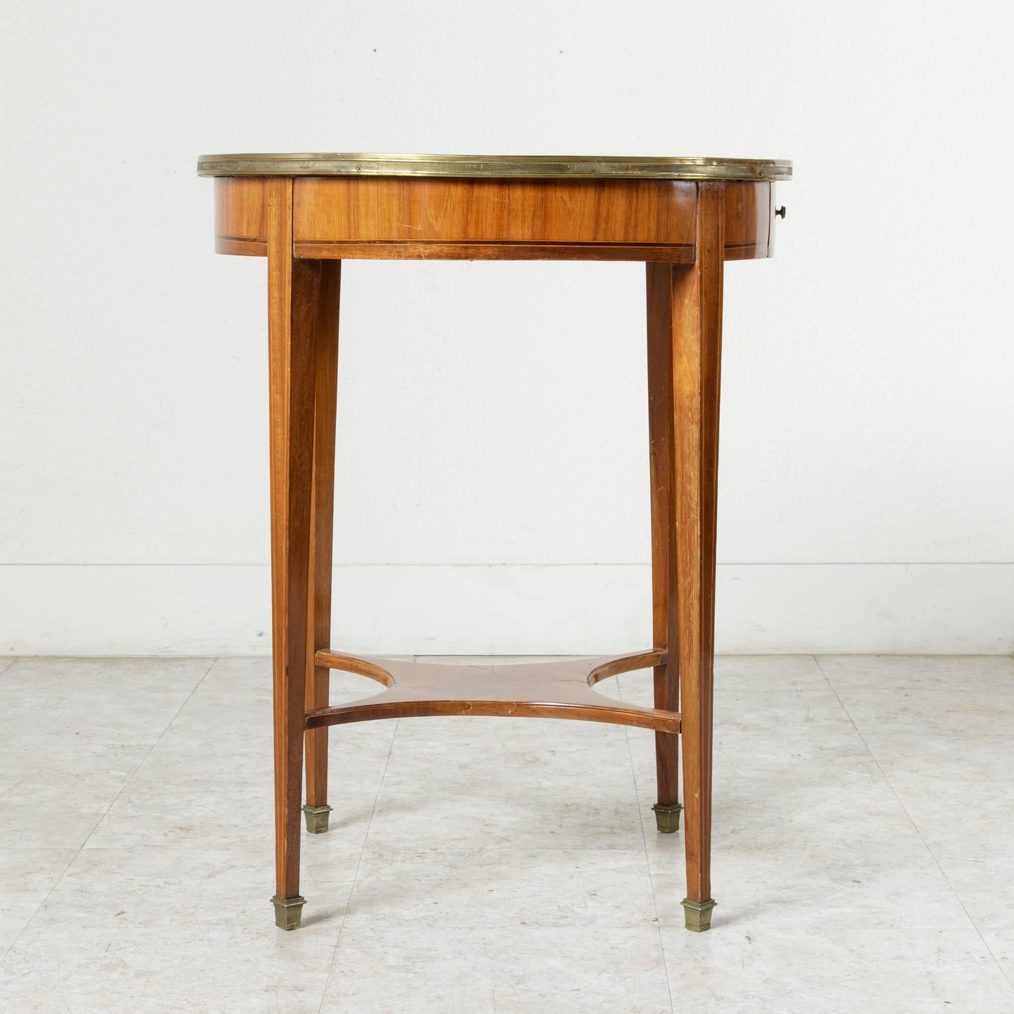 Art Deco Period Rosewood and Walnut Marquetry Gueridon or Side Table, Brass Trim 1