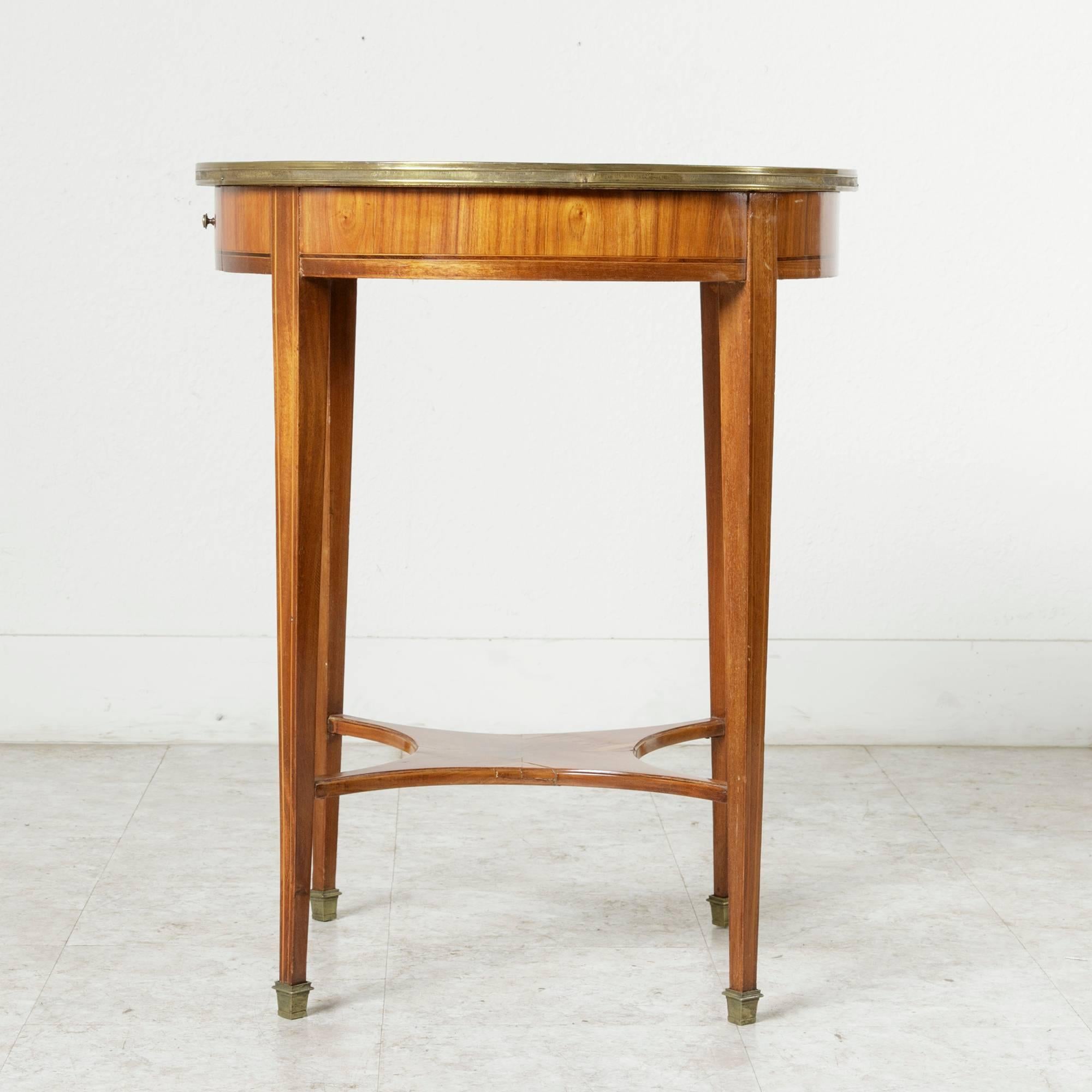 Art Deco Period Rosewood and Walnut Marquetry Gueridon or Side Table, Brass Trim 2