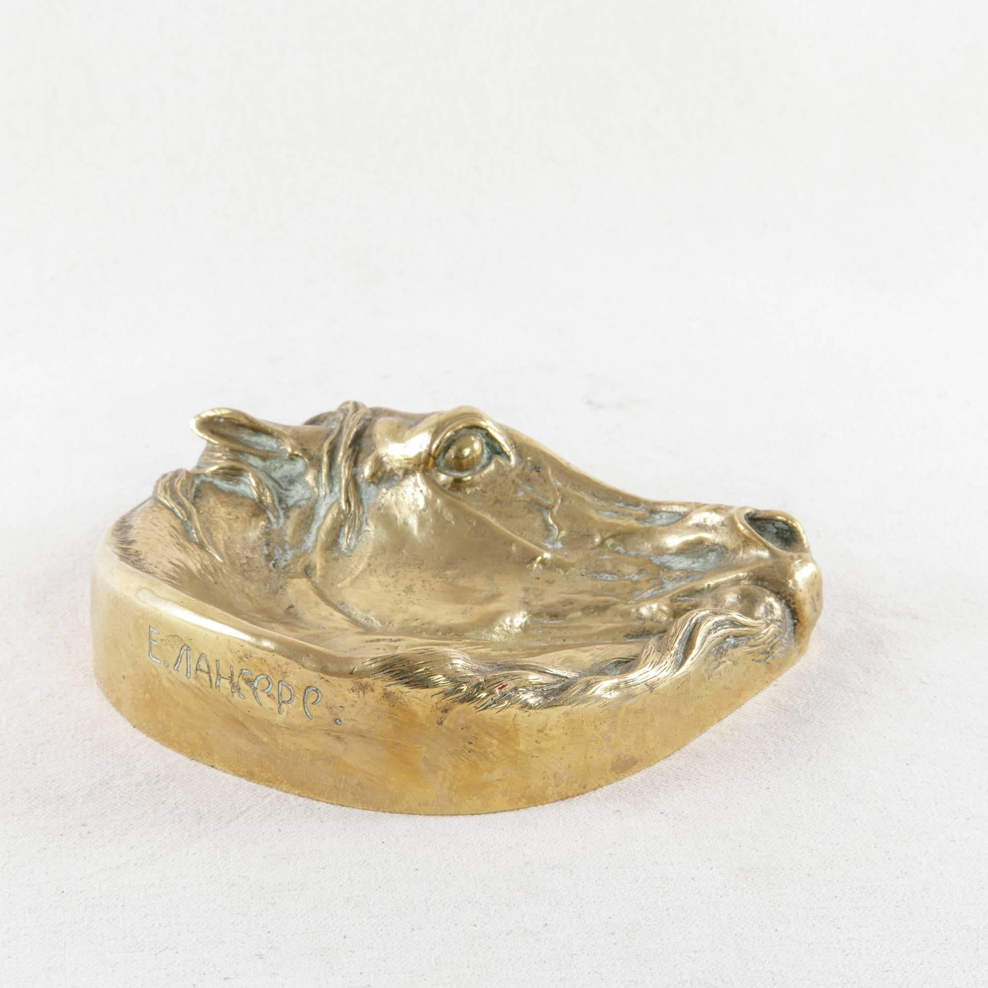 19th Century Bronze Vide Poche or Dish of a Horse's Head Signed by E. Lancere In Excellent Condition In Fayetteville, AR