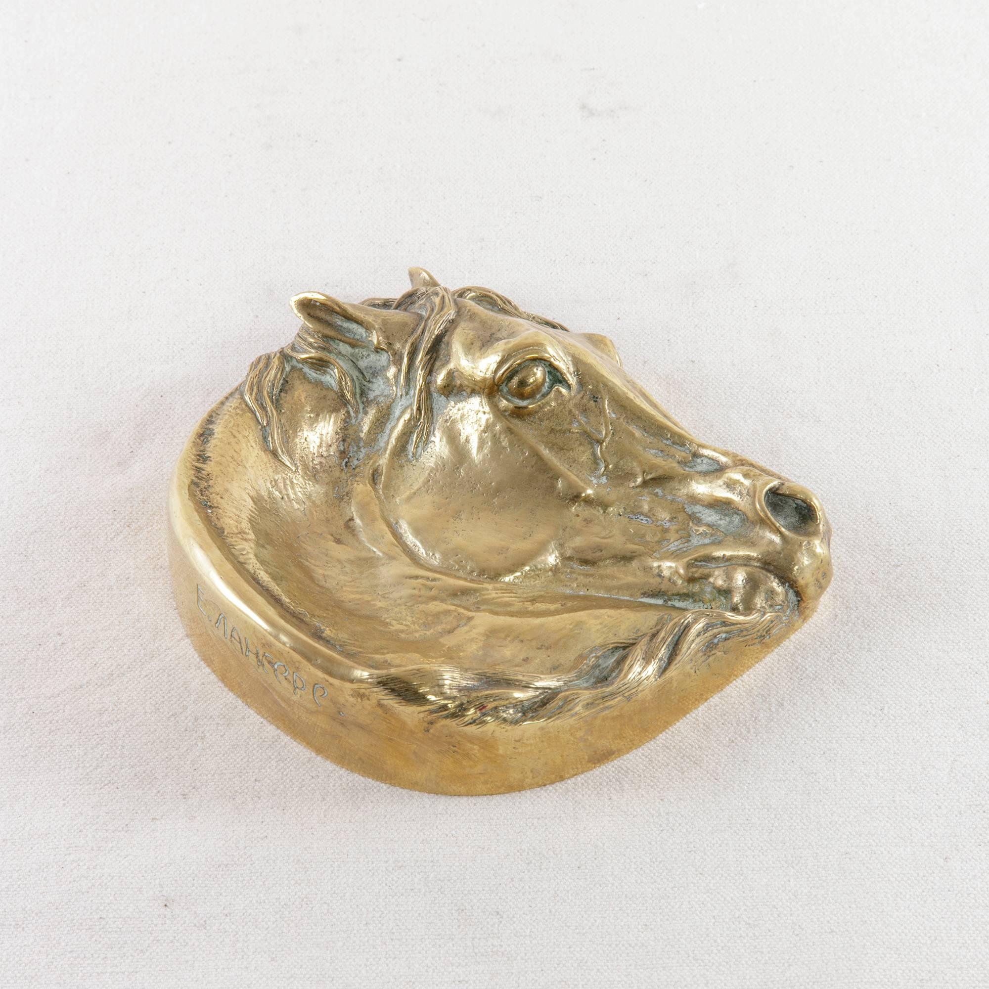 French 19th Century Bronze Vide Poche or Dish of a Horse's Head Signed by E. Lancere