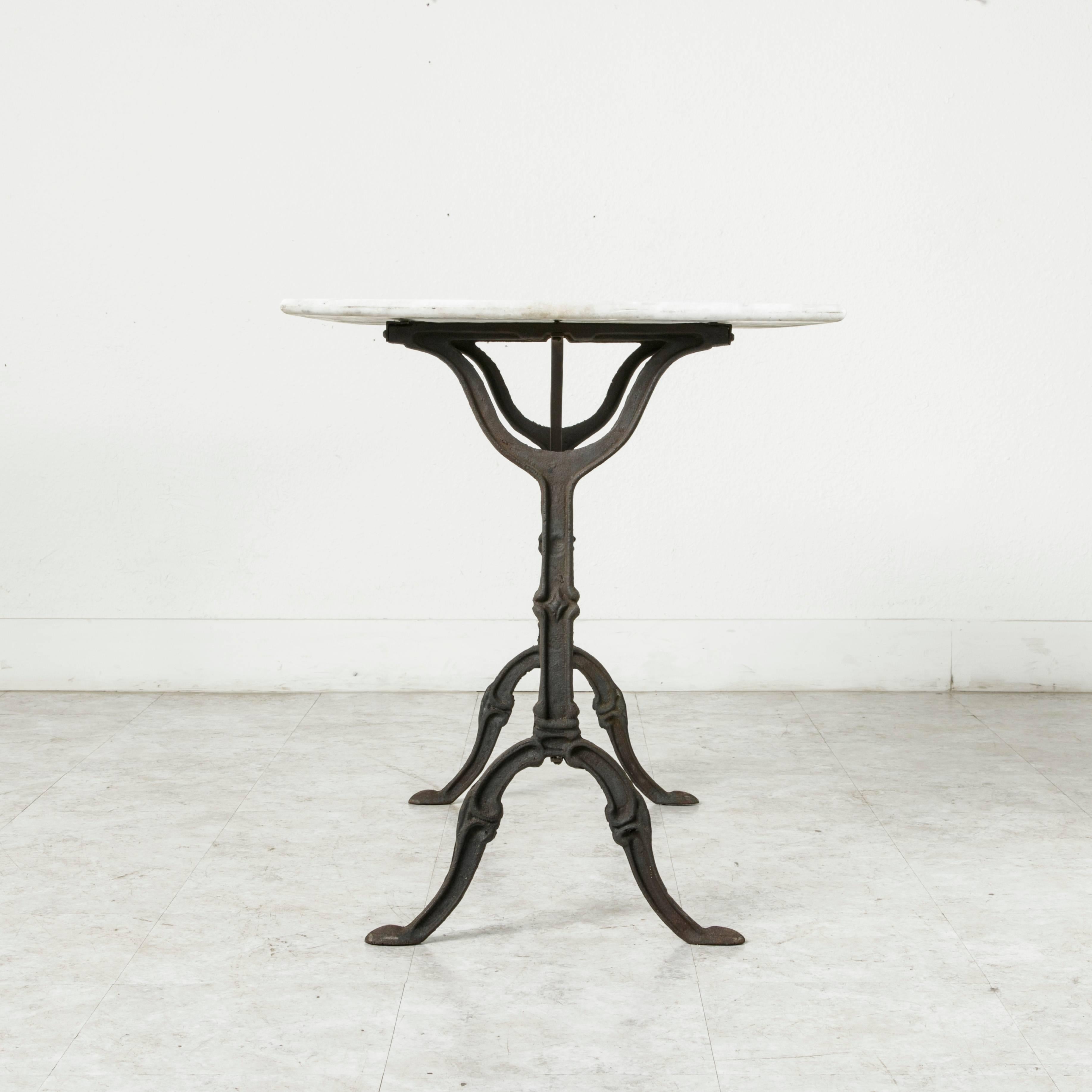 Cast Mid-20th Century Iron Bistro Table, Cafe Table, Garden Table with Marble Top