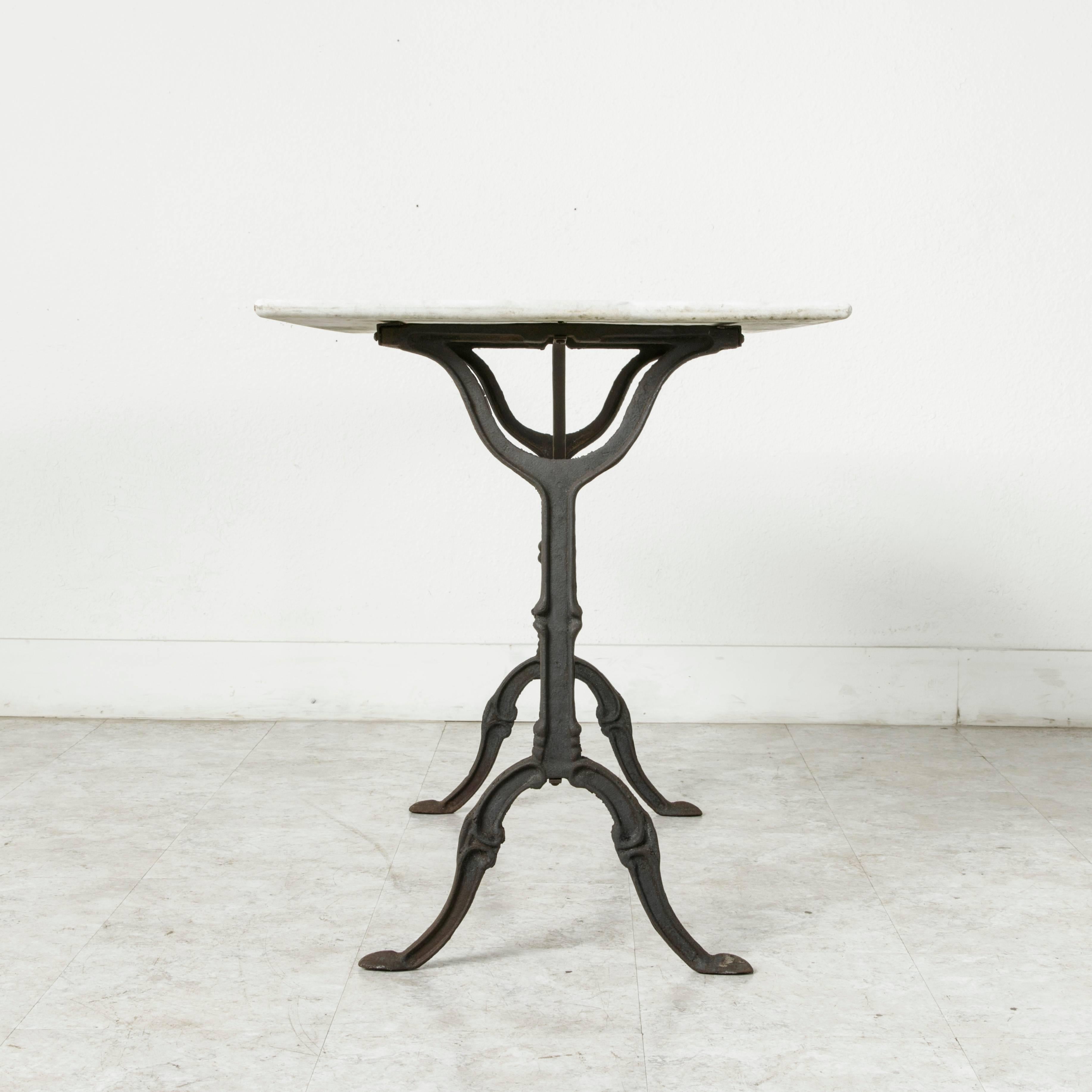 Mid-20th Century Iron Bistro Table, Cafe Table, Garden Table with Marble Top 1