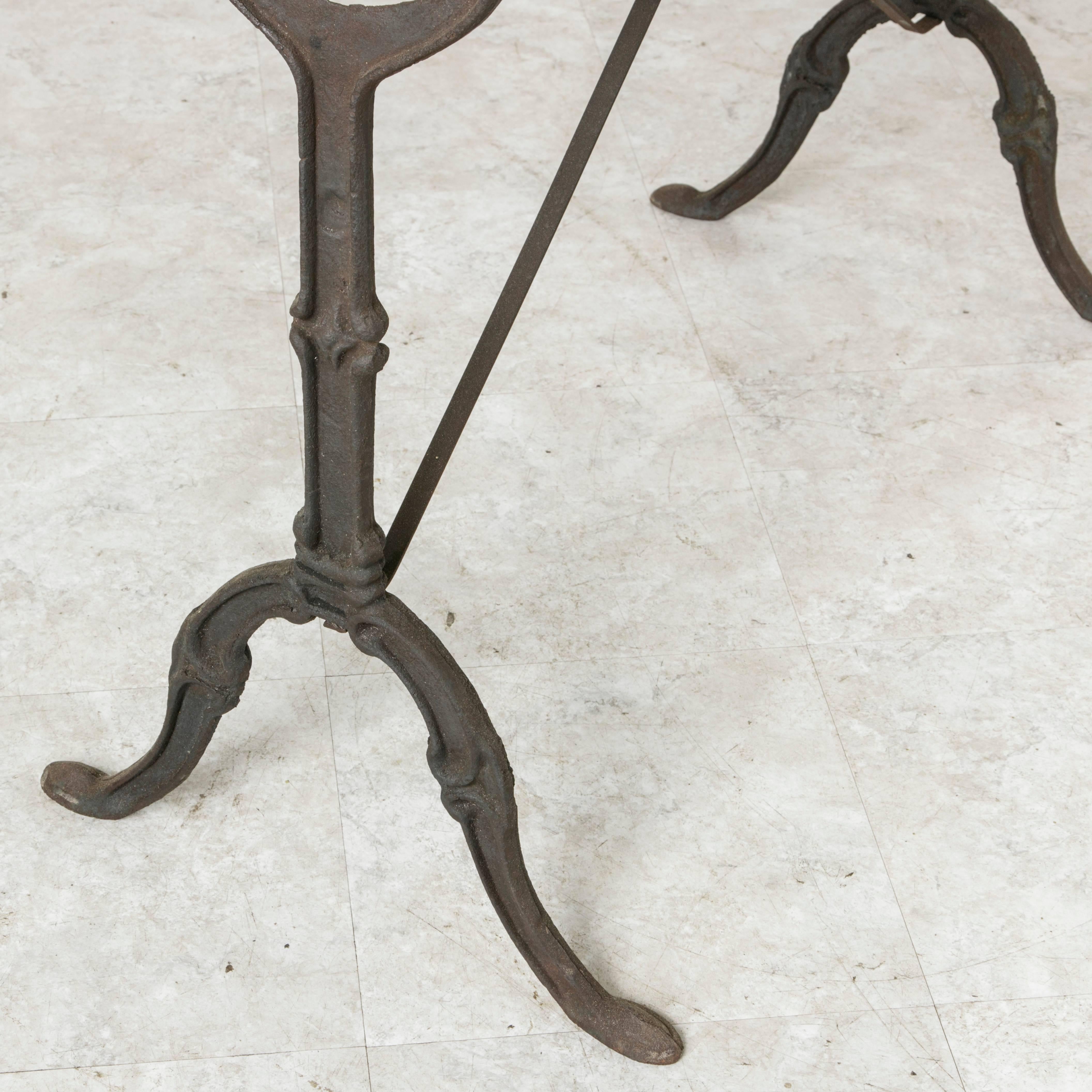 Mid-20th Century Iron Bistro Table, Cafe Table, Garden Table with Marble Top 2