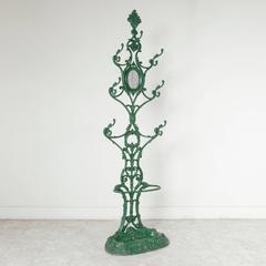 Late 19th Century Cast Iron Hall Tree with Mirror, Seven Hooks, and Umbrella Pan