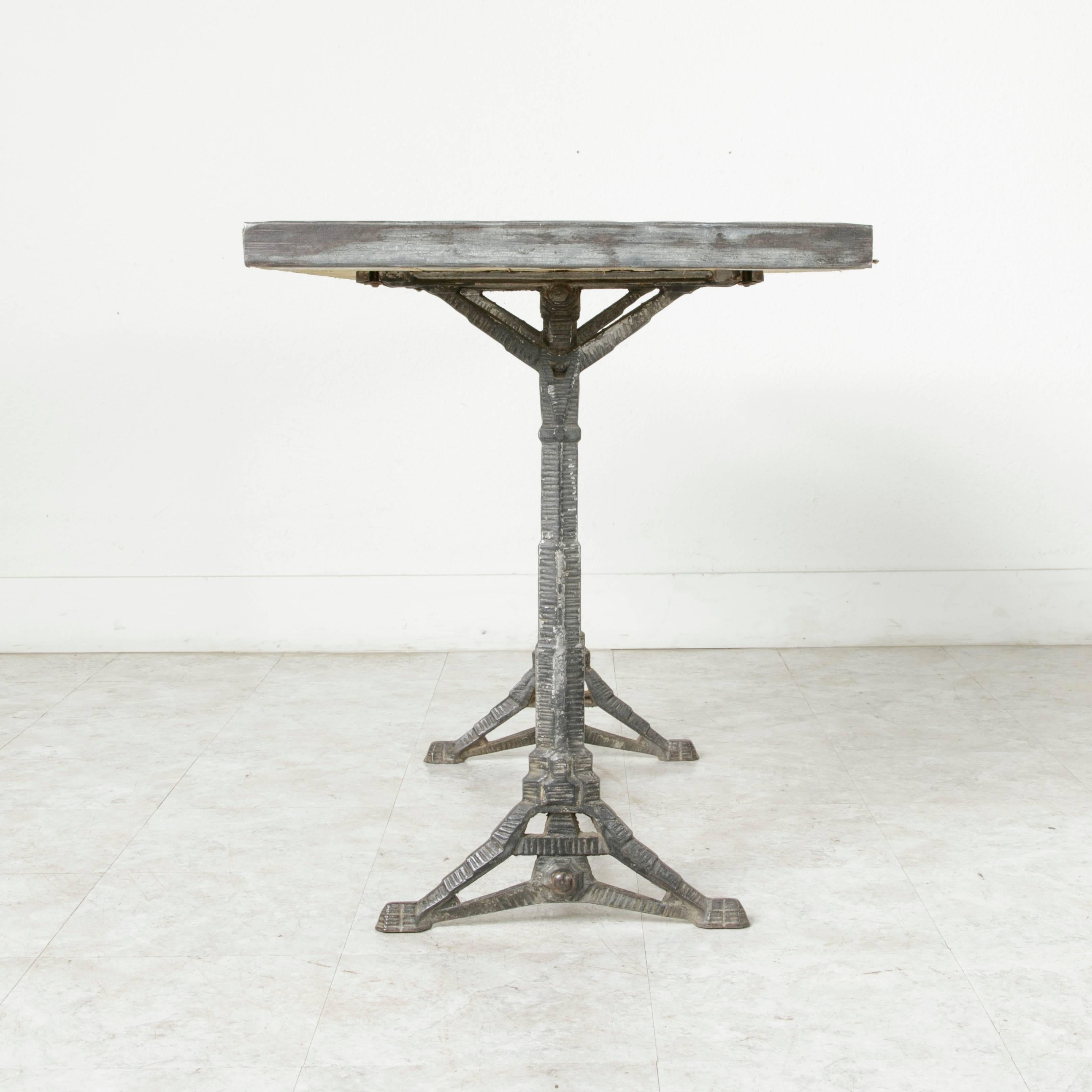 Art Deco Period French Cast Iron Bistro Table, Cafe Table, with Rustic Oak Top In Excellent Condition In Fayetteville, AR