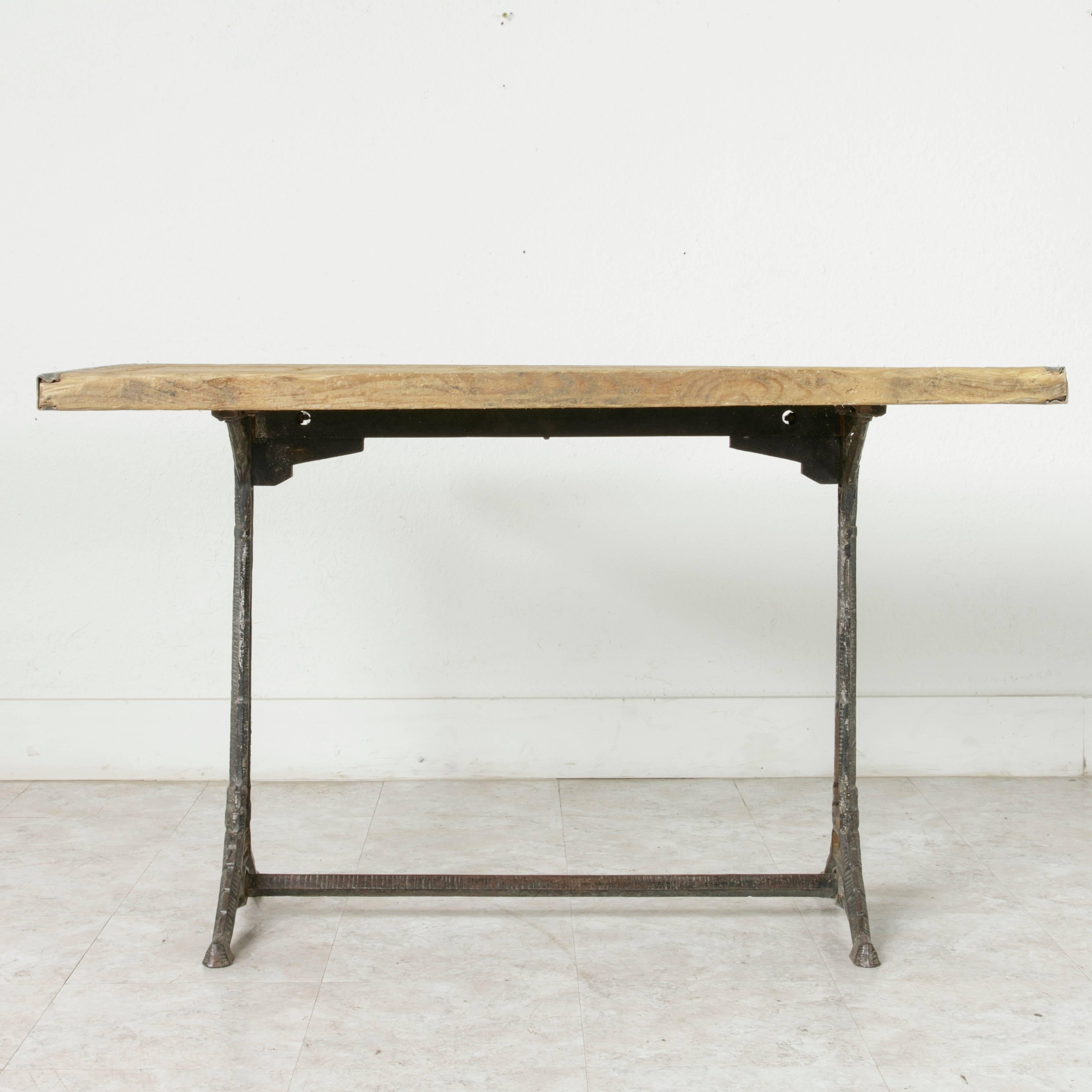 Mid-20th Century Art Deco Period French Cast Iron Bistro Table, Cafe Table, with Rustic Oak Top