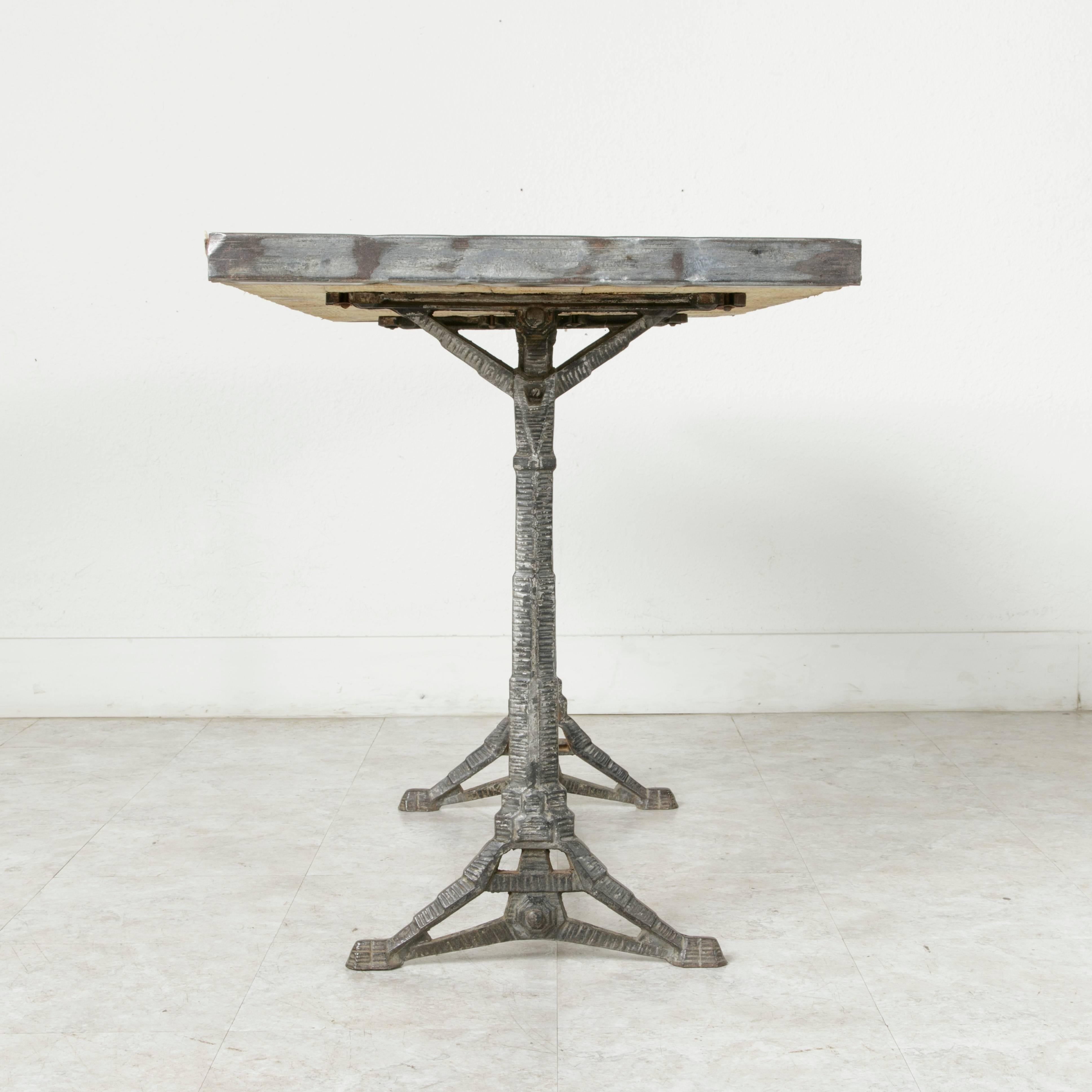 Art Deco Period French Cast Iron Bistro Table, Cafe Table, with Rustic Oak Top 1