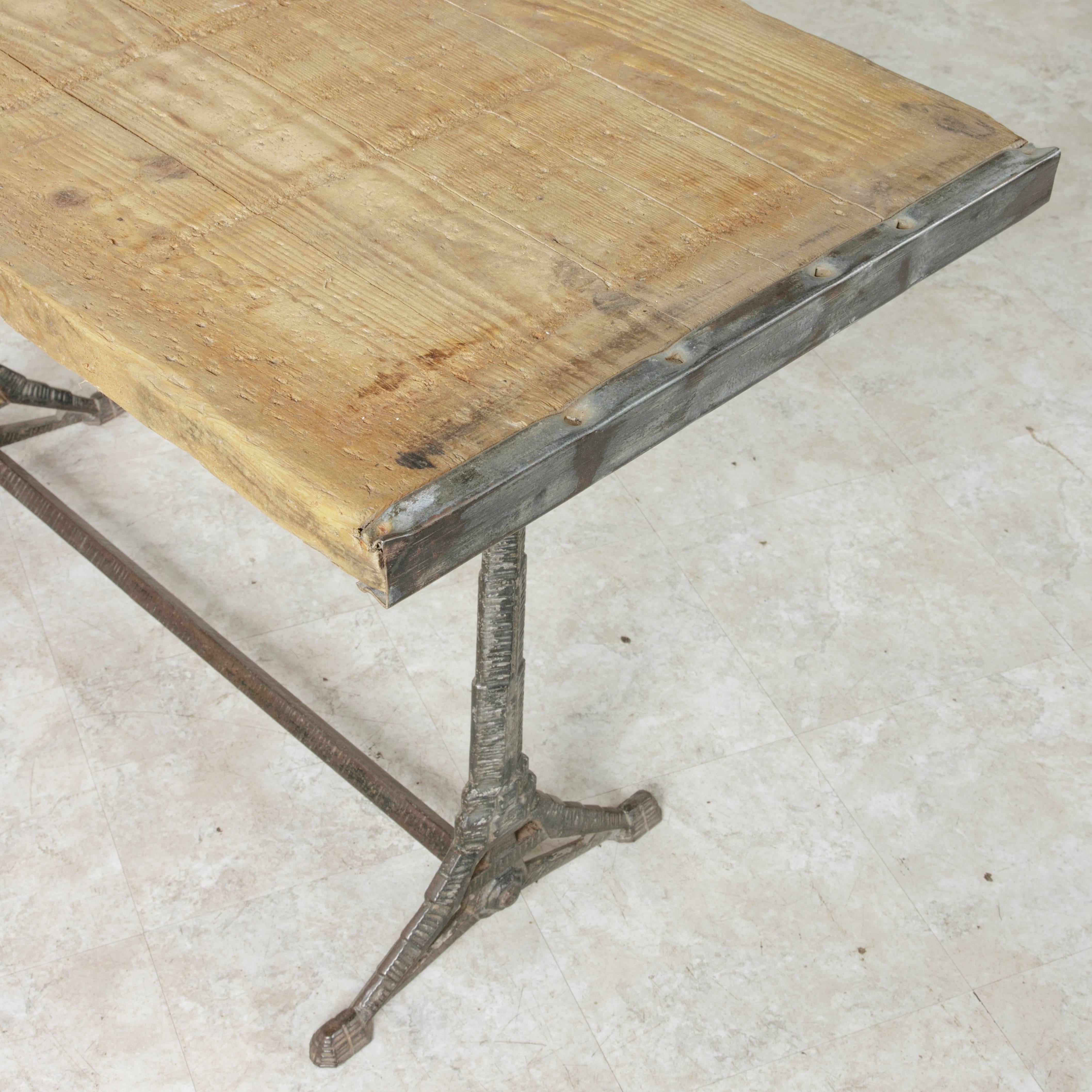 Art Deco Period French Cast Iron Bistro Table, Cafe Table, with Rustic Oak Top 4