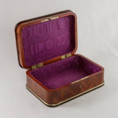 19th Century Napoleon III Period Violet Wood Box, Bronze Inlay, Satin Interior