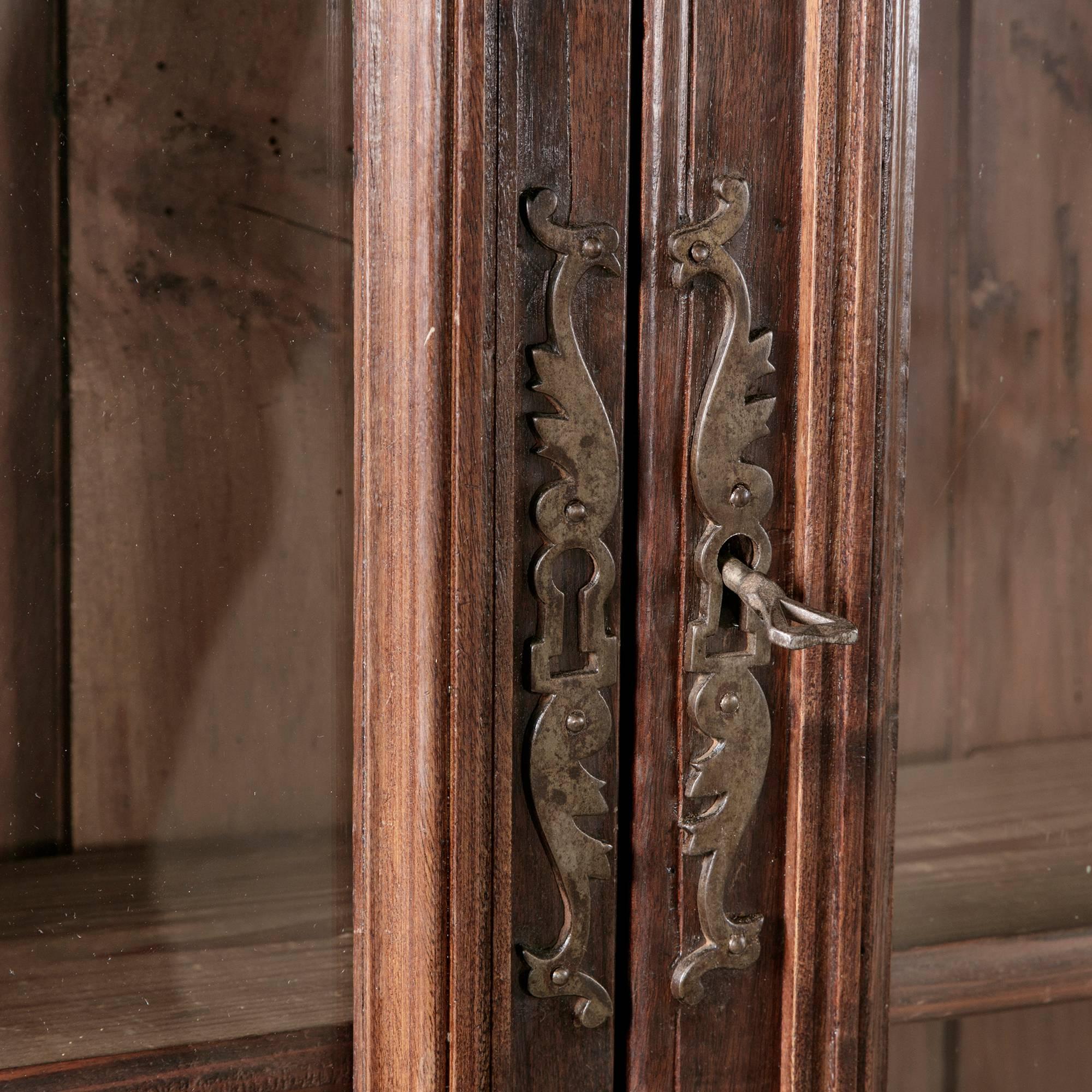18th Century French Hand-Carved Walnut Bibliotheque Bookcase, HandBlown Glass 2