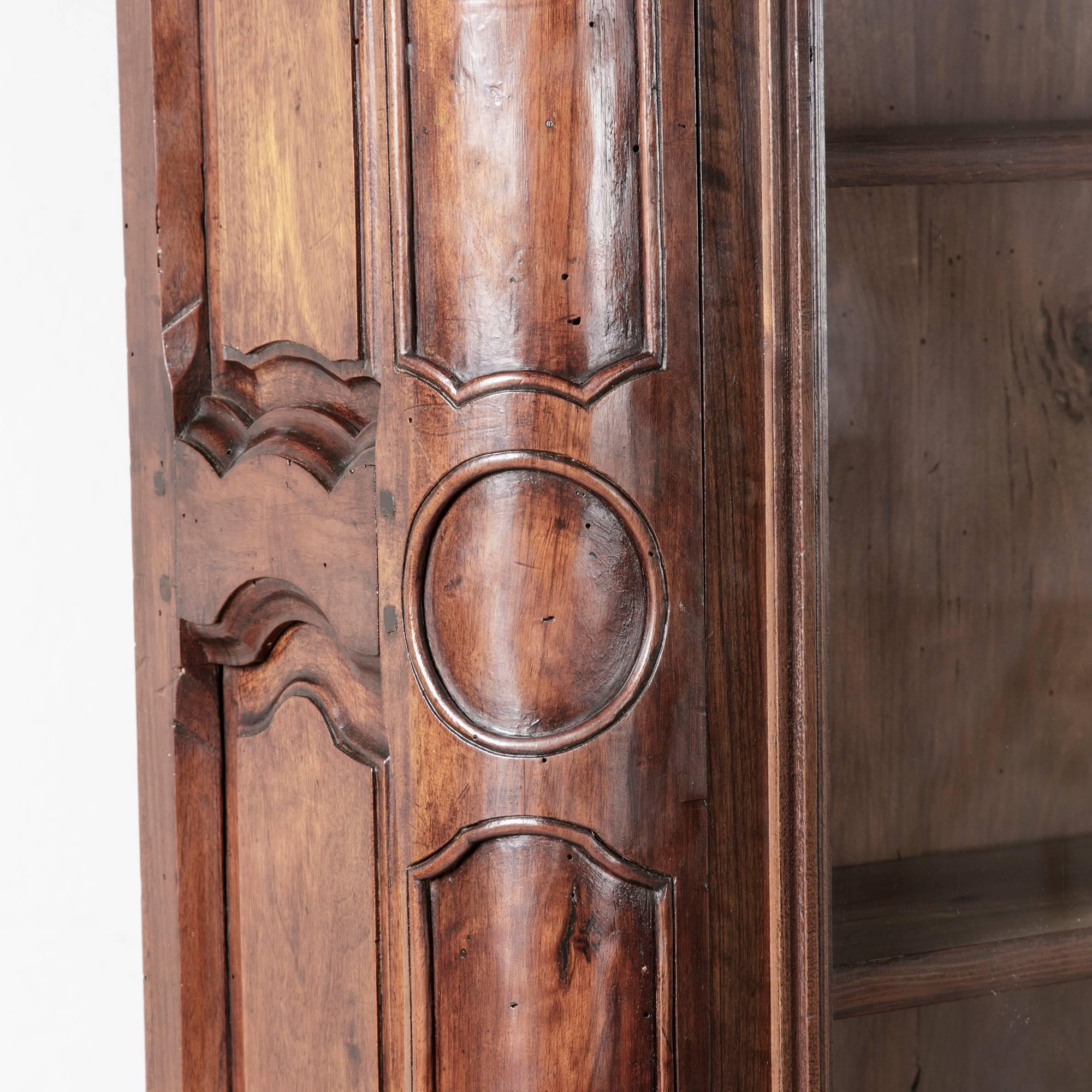 18th Century French Hand-Carved Walnut Bibliotheque Bookcase, HandBlown Glass 3