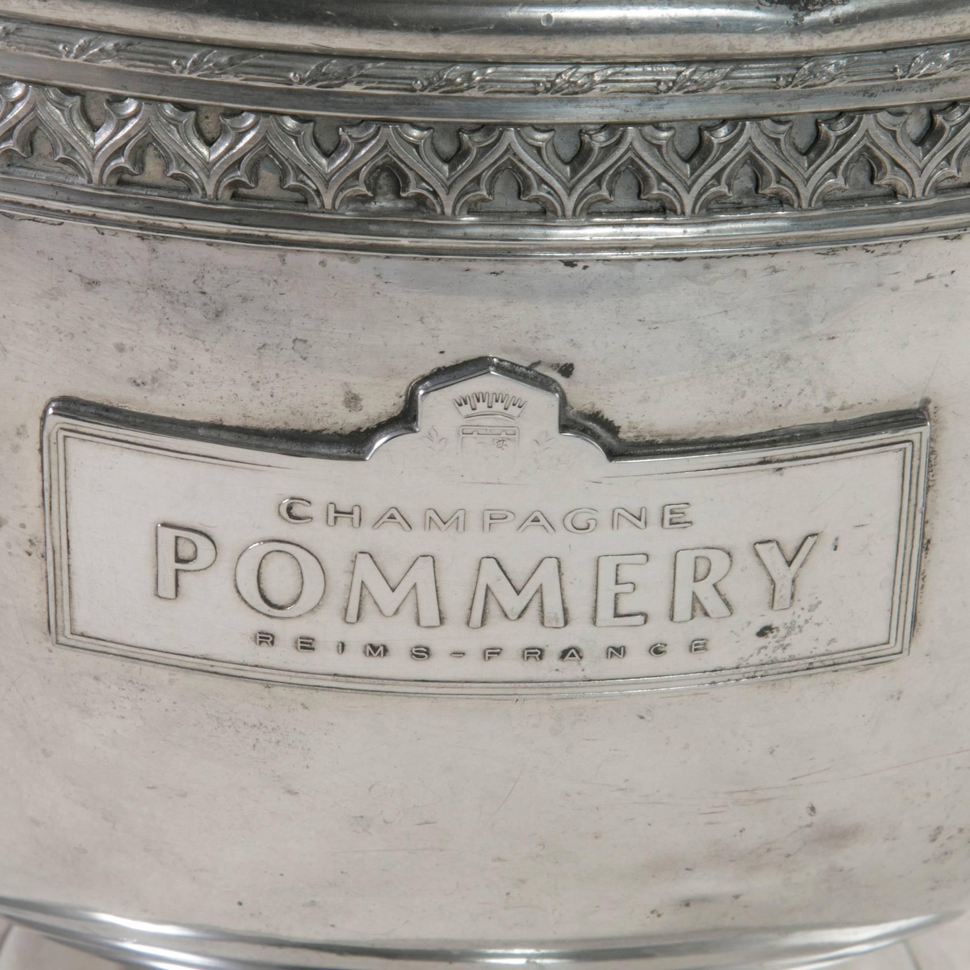 French Pewter Hotel Champagne Bucket Marked Pommery Reims, France, circa 1900 1