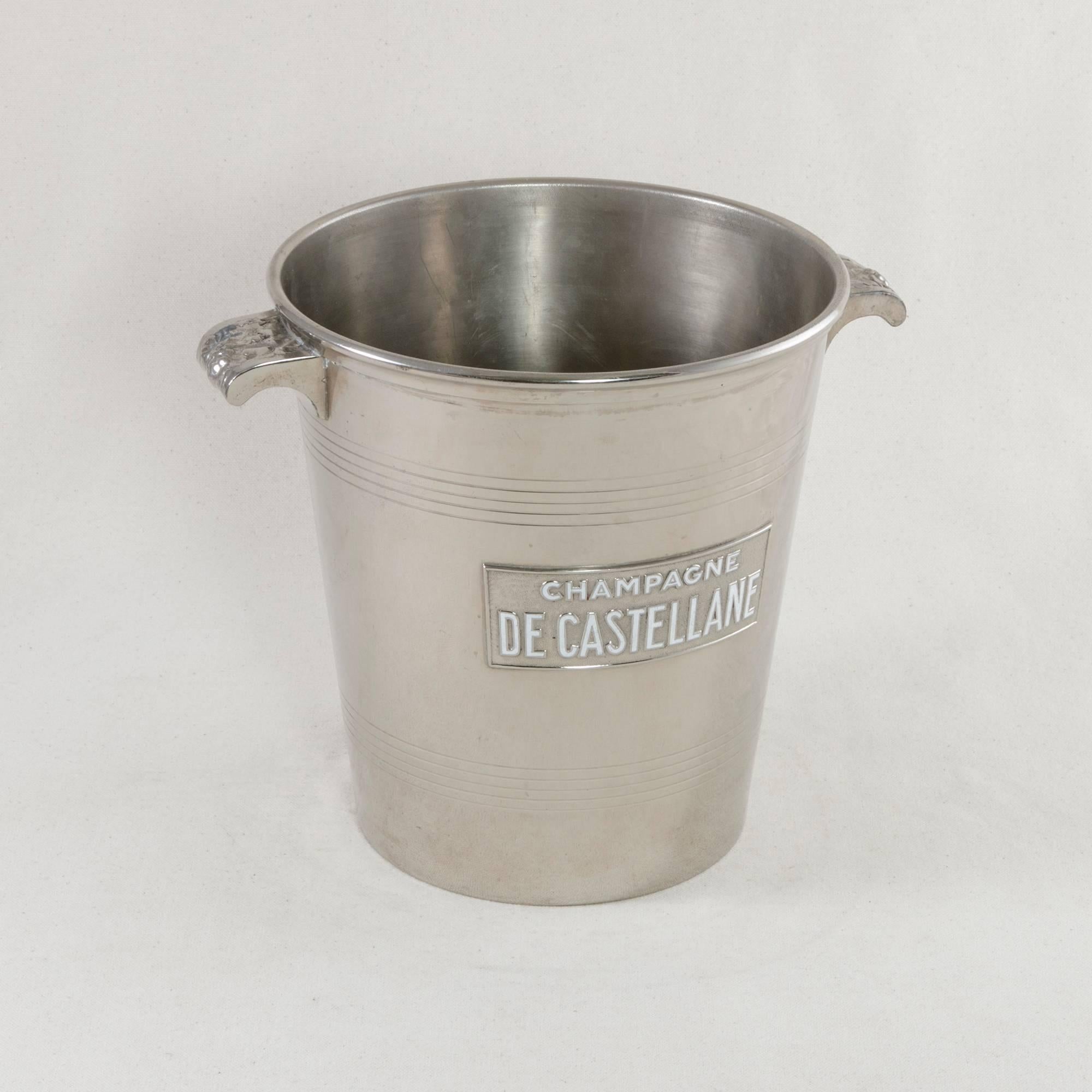 French Early 20th Century Silver Plate De Castellane Champagne Bucket, Enameled Letters