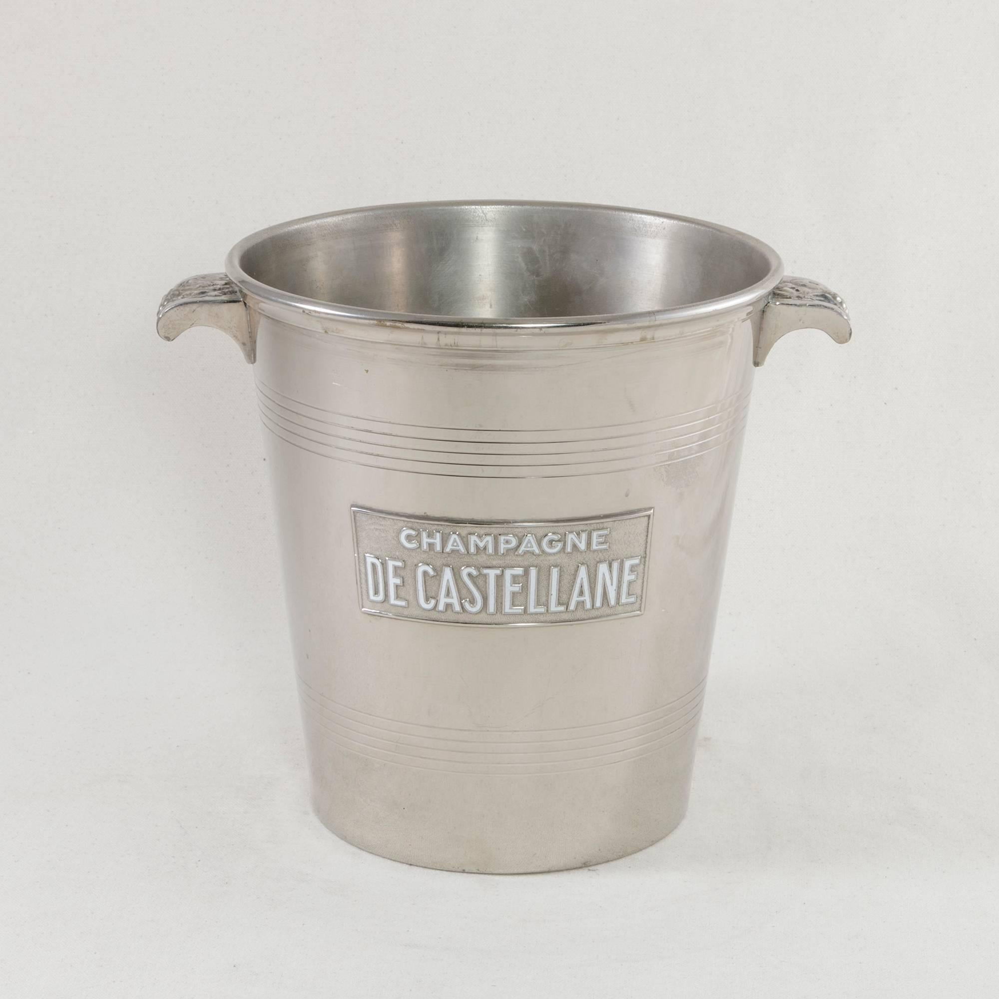 Art Deco Early 20th Century Silver Plate De Castellane Champagne Bucket, Enameled Letters