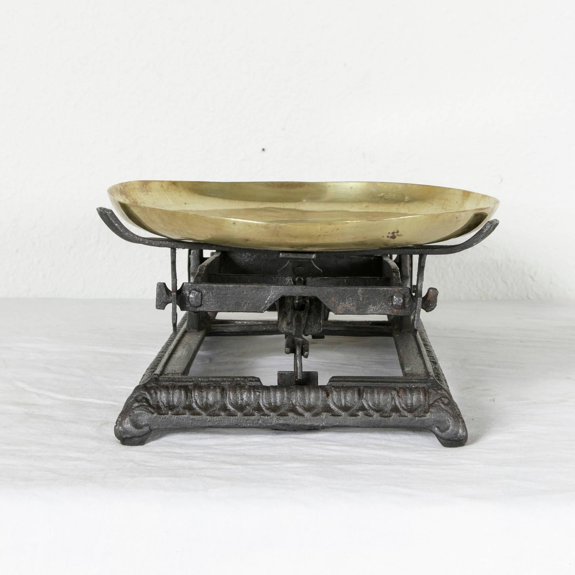 Late 19th Century Set of French Iron Baker's Scales with Brass Pans and Label 2
