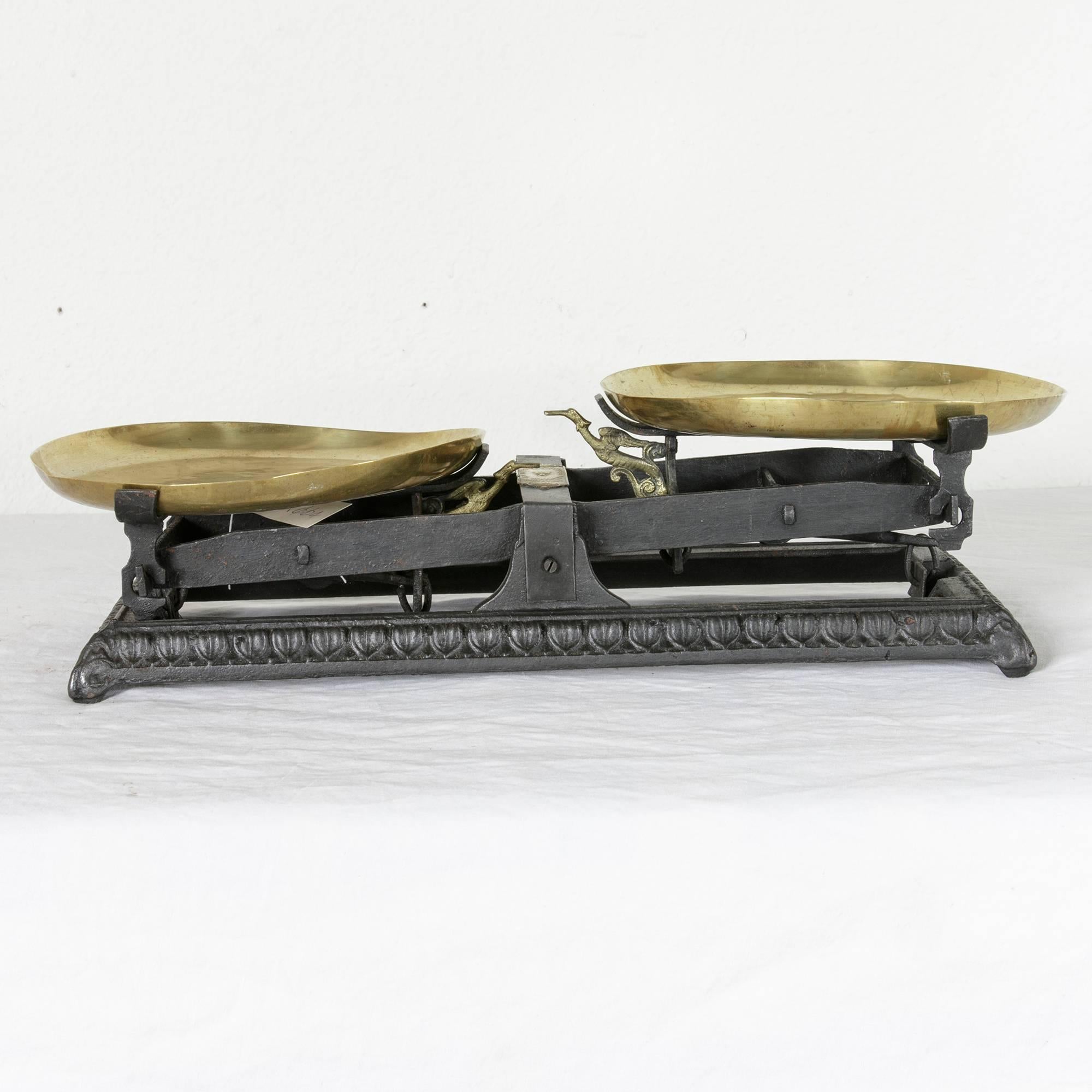Late 19th Century Set of French Iron Baker's Scales with Brass Pans and Label 3