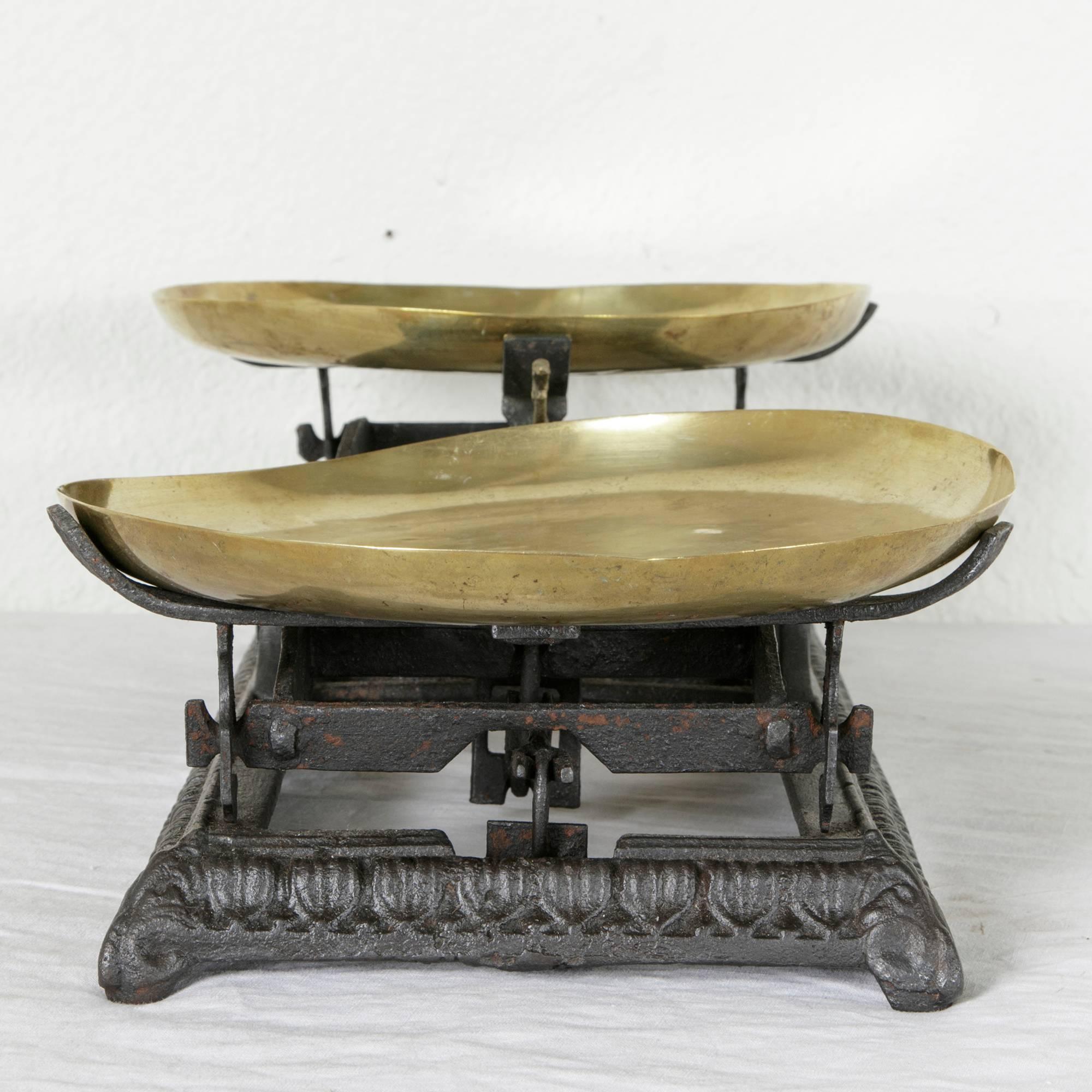 Late 19th Century Set of French Iron Baker's Scales with Brass Pans and Label 4