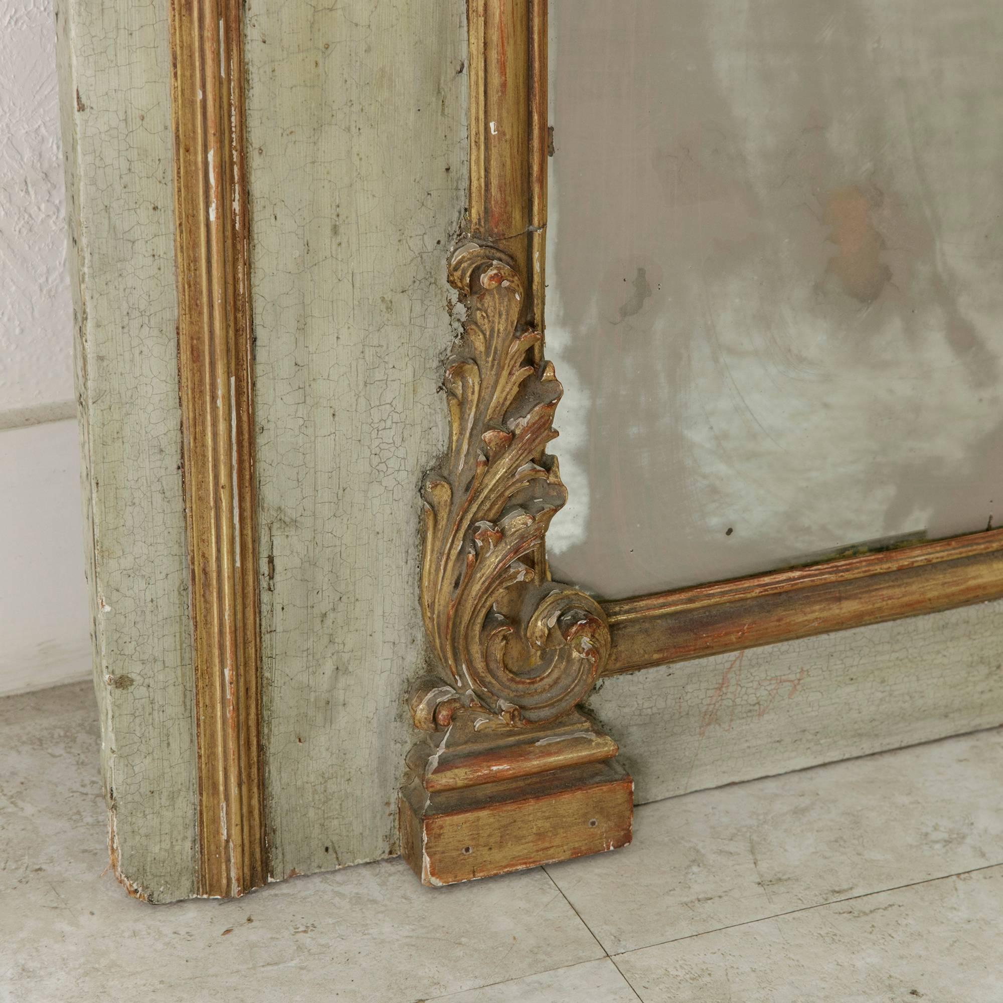 Giltwood Early 18th Century French Regency Period Painted Trumeau Mirror, Oil Painting