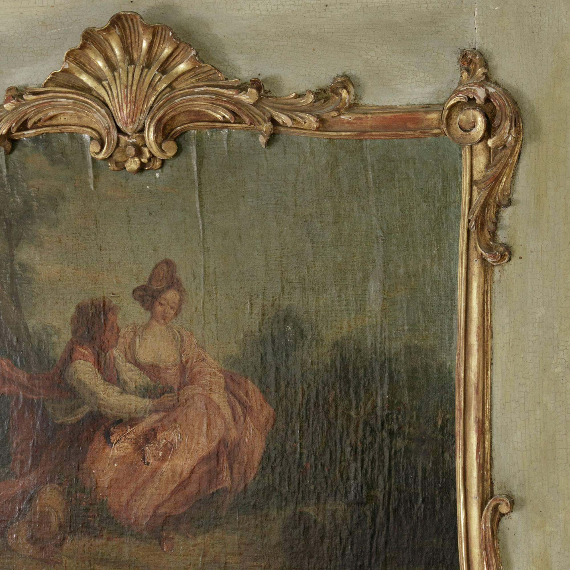 Régence Early 18th Century French Regency Period Painted Trumeau Mirror, Oil Painting