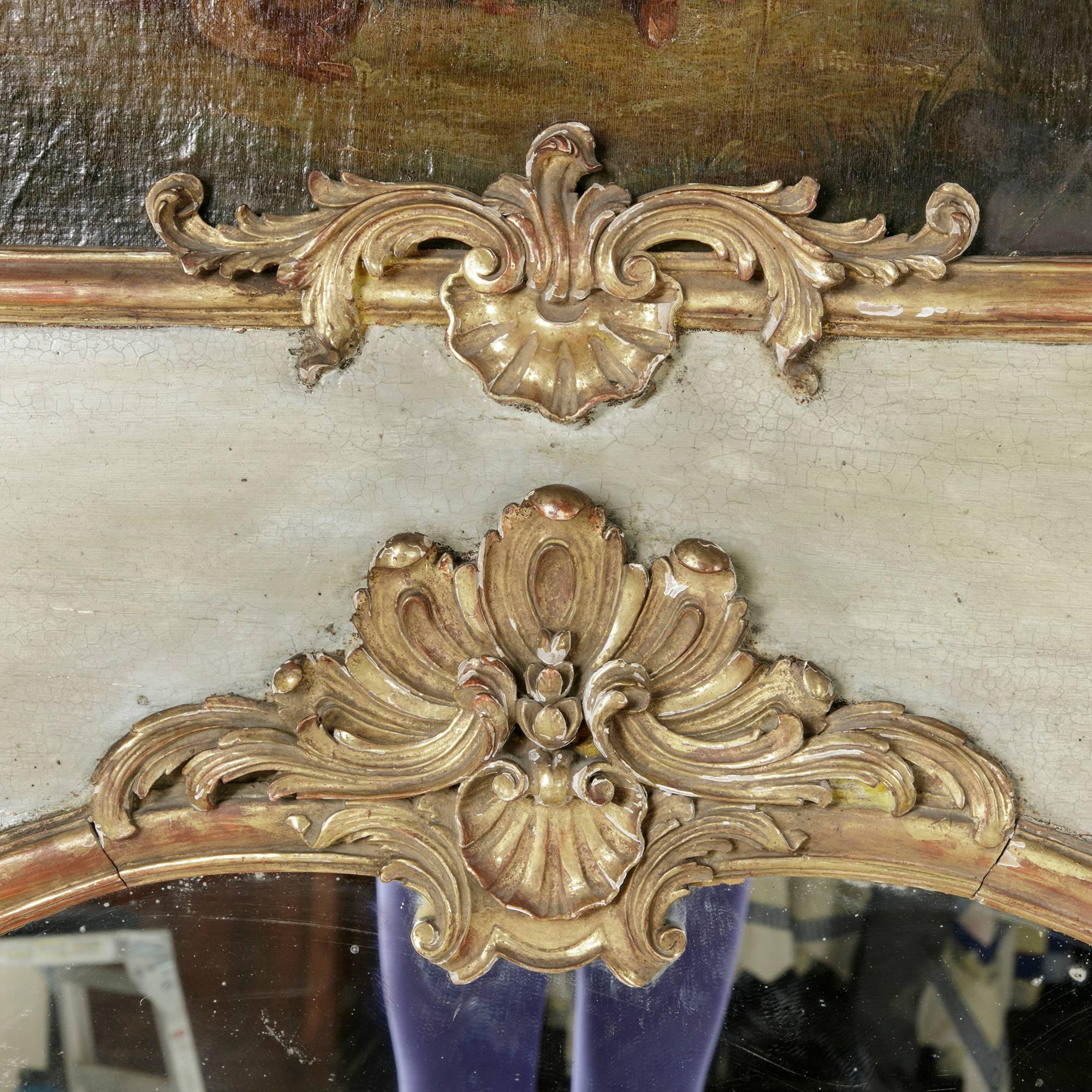 Early 18th Century French Regency Period Painted Trumeau Mirror, Oil Painting 1