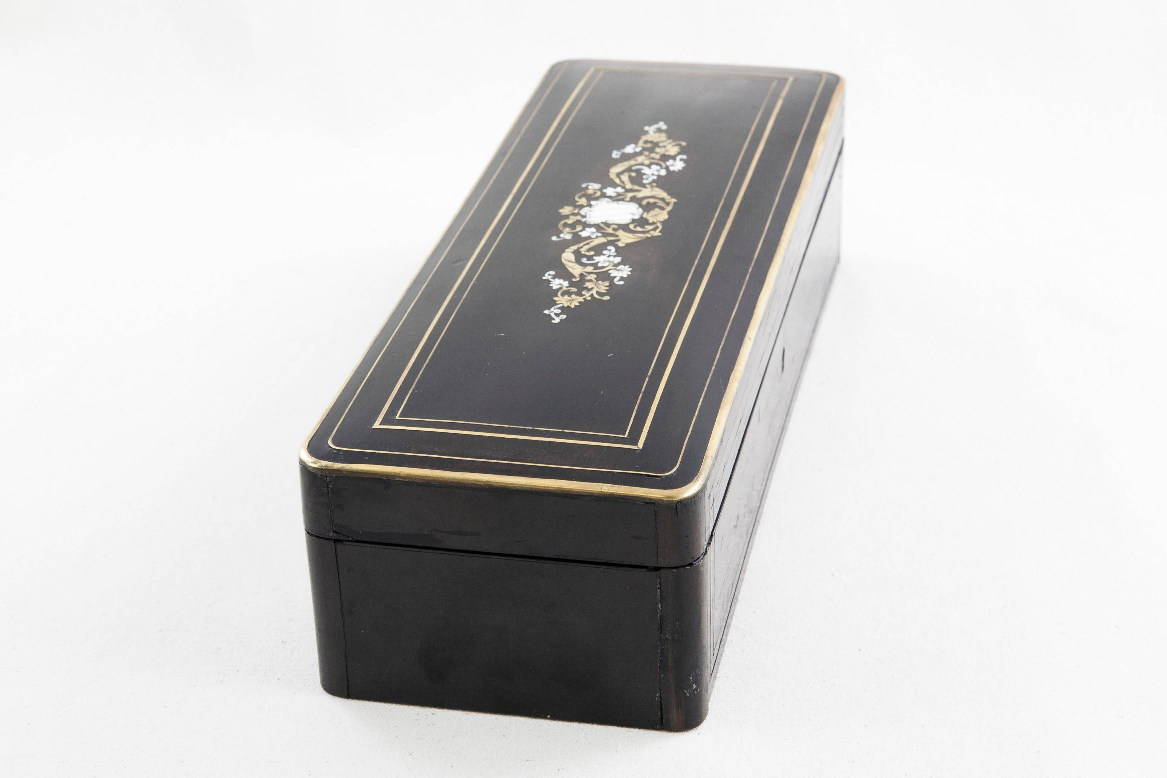 French 19th Century Napoleon III Period Black Lacquer and Bronze Marquetry Jewelry Box