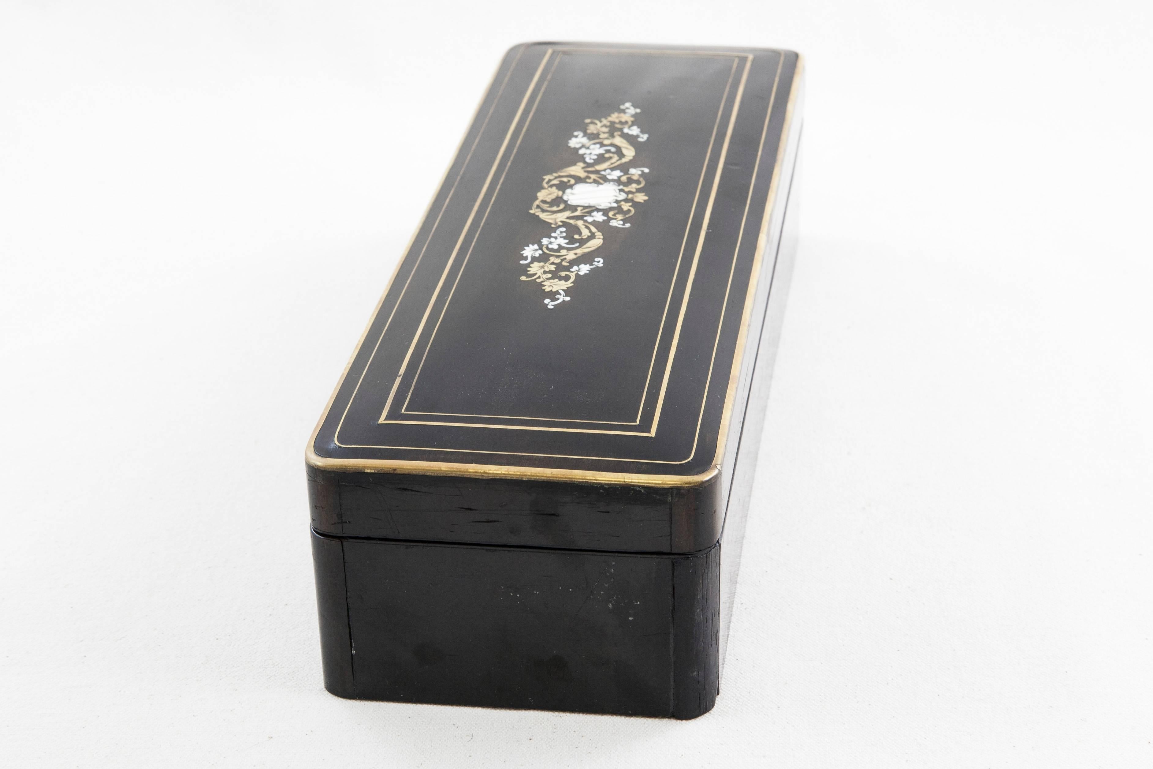 Mid-19th Century 19th Century Napoleon III Period Black Lacquer and Bronze Marquetry Jewelry Box