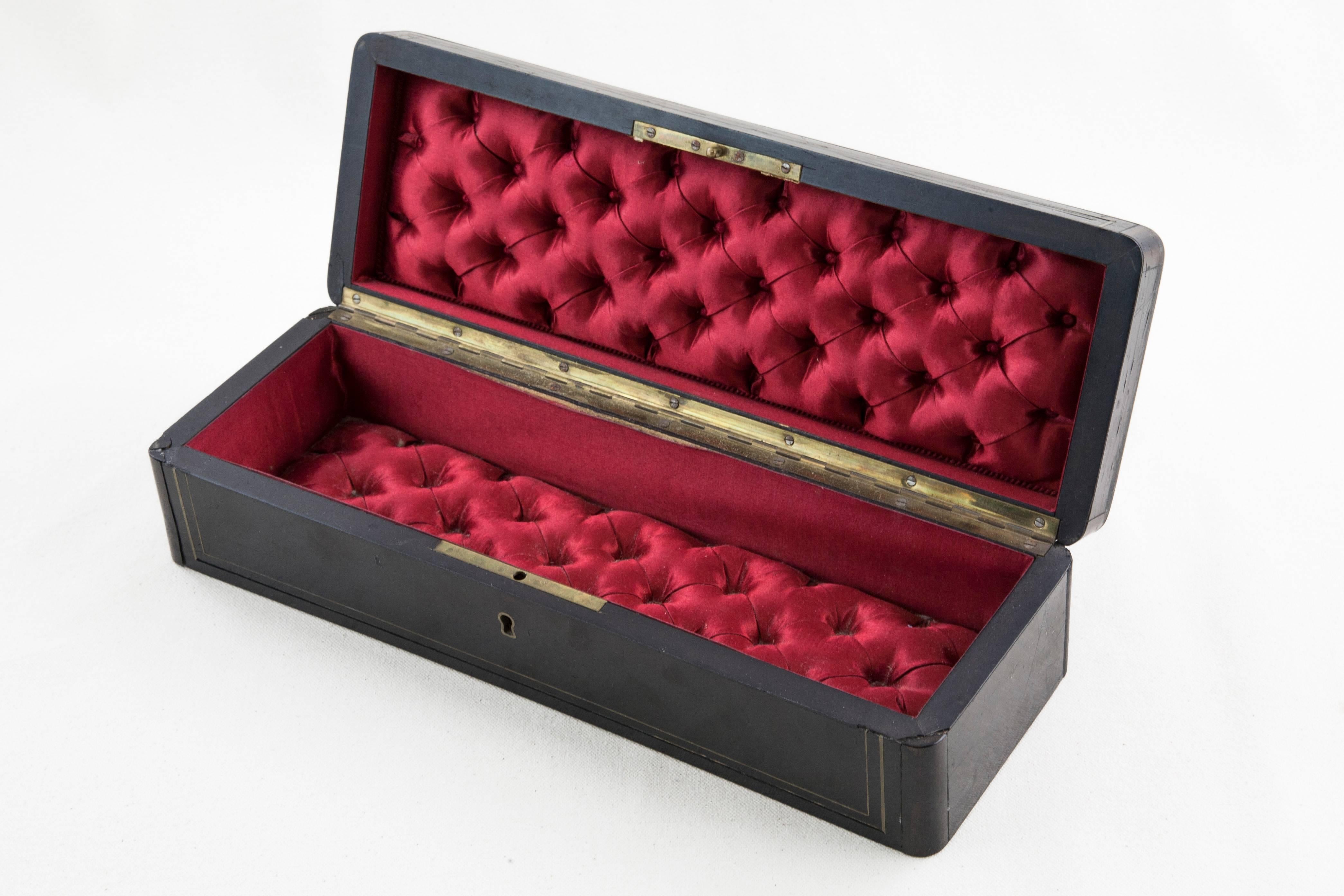 19th Century Napoleon III Period Black Lacquer and Bronze Marquetry Jewelry Box 1