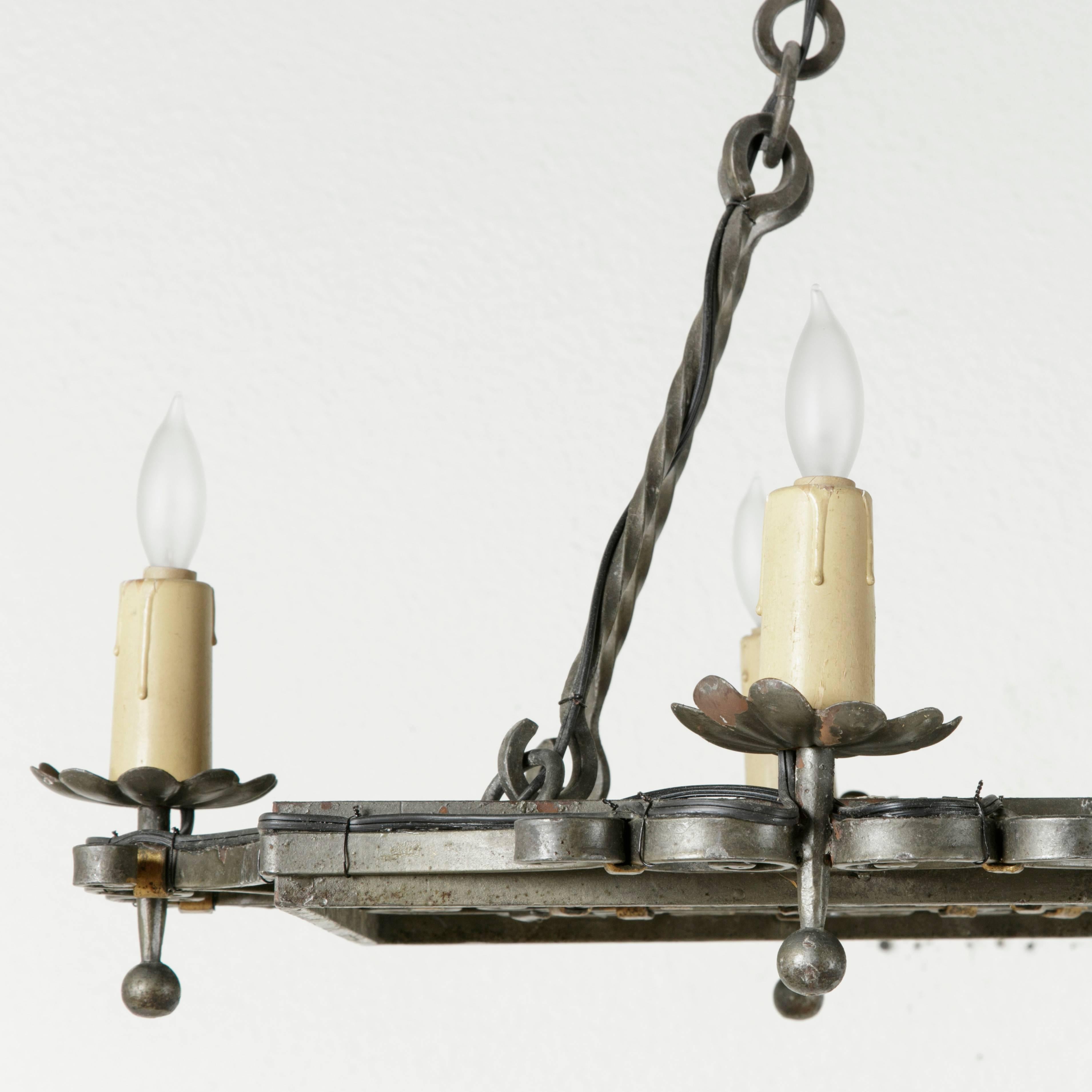 Mid-20th Century French Hand-Forged Iron Chandelier or Pot Rack with Six Lights 5