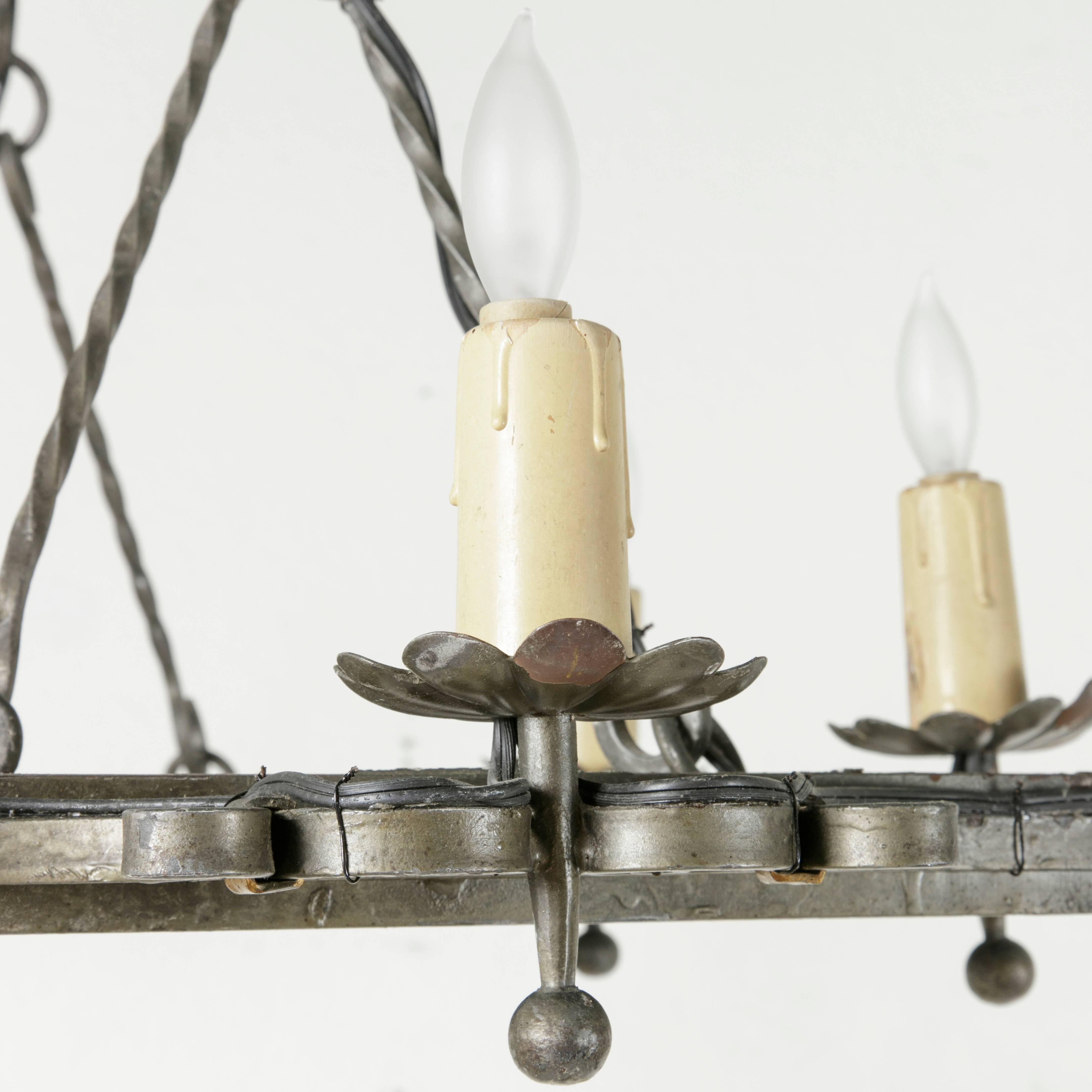 Mid-20th Century French Hand-Forged Iron Chandelier or Pot Rack with Six Lights 4