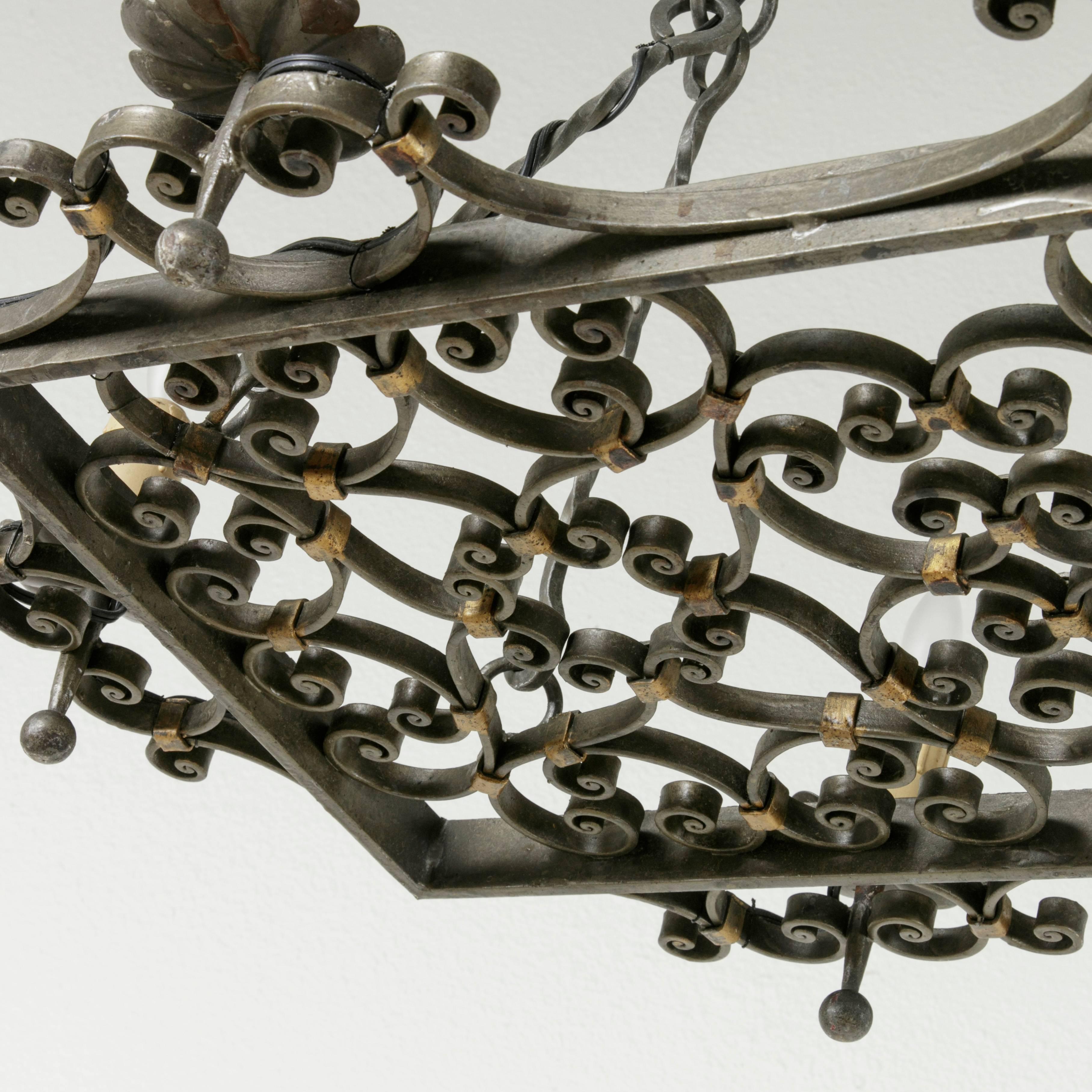 Mid-20th Century French Hand-Forged Iron Chandelier or Pot Rack with Six Lights 2