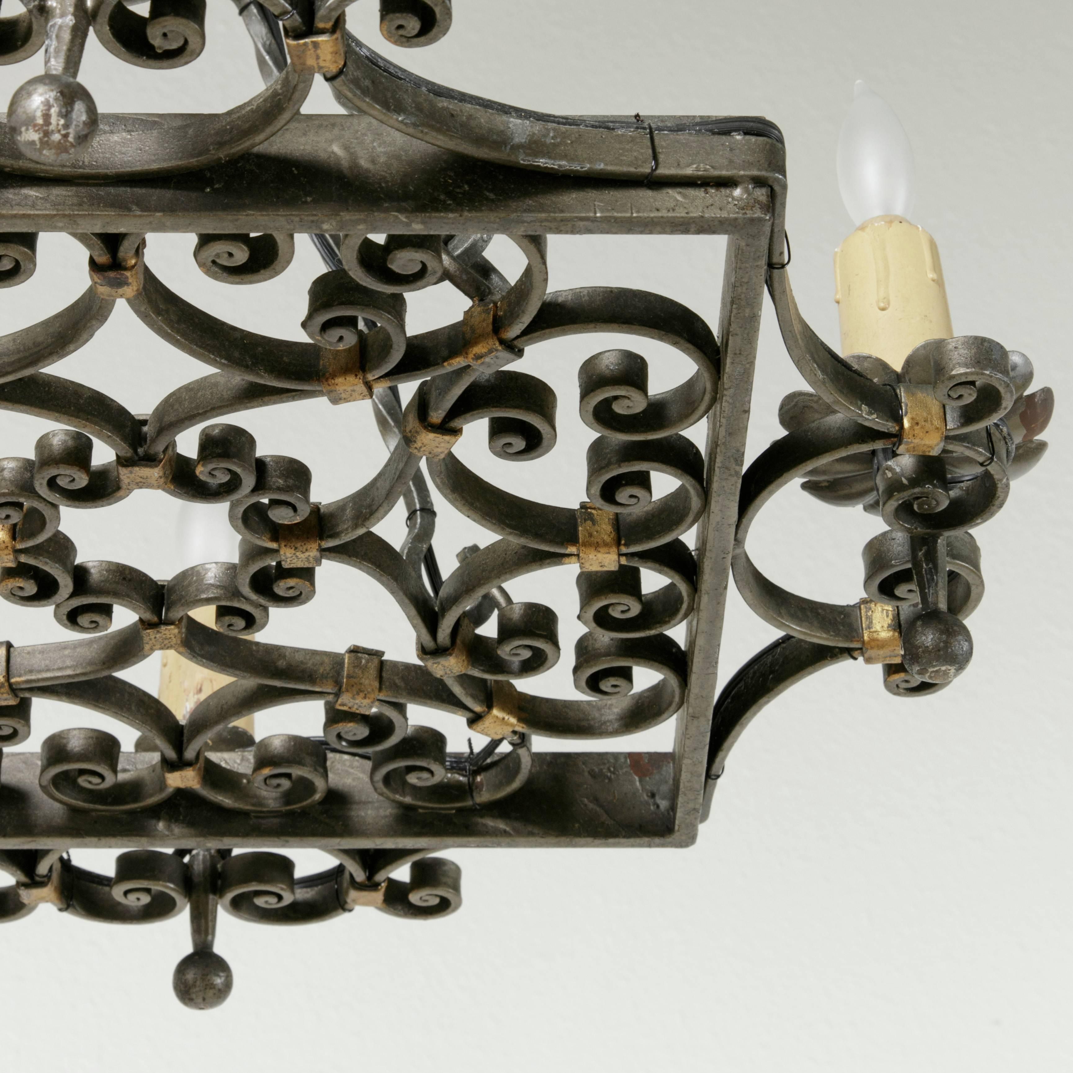 Mid-20th Century French Hand-Forged Iron Chandelier or Pot Rack with Six Lights 3